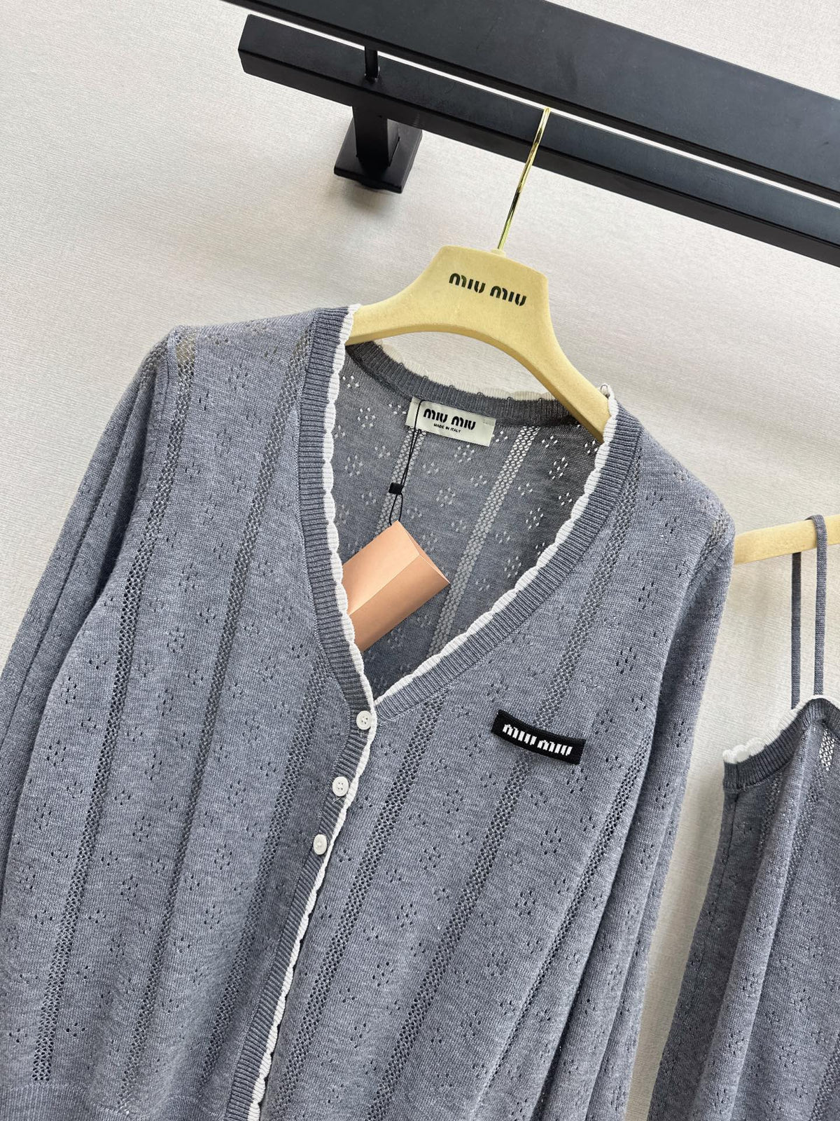 MiuMiu/26 Fall-Winter Latest V-Neck Wool Cardigan + Tiny Camisole