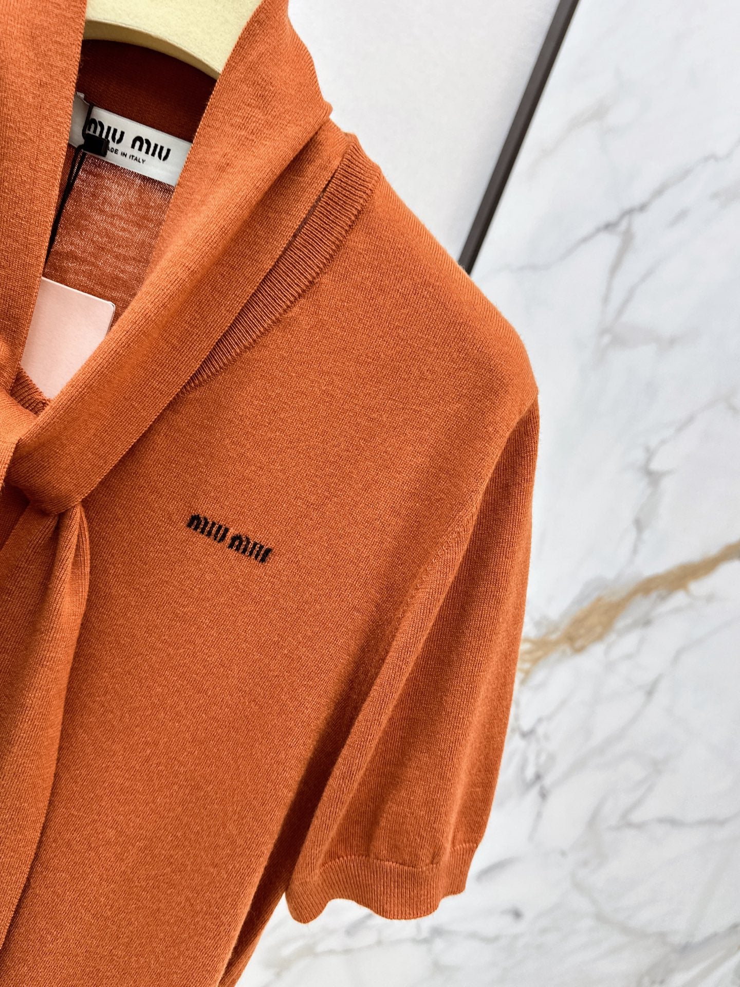 MiuMiu/26 Early Autumn New Caramel Ribbon Short-Sleeve Knit Top
