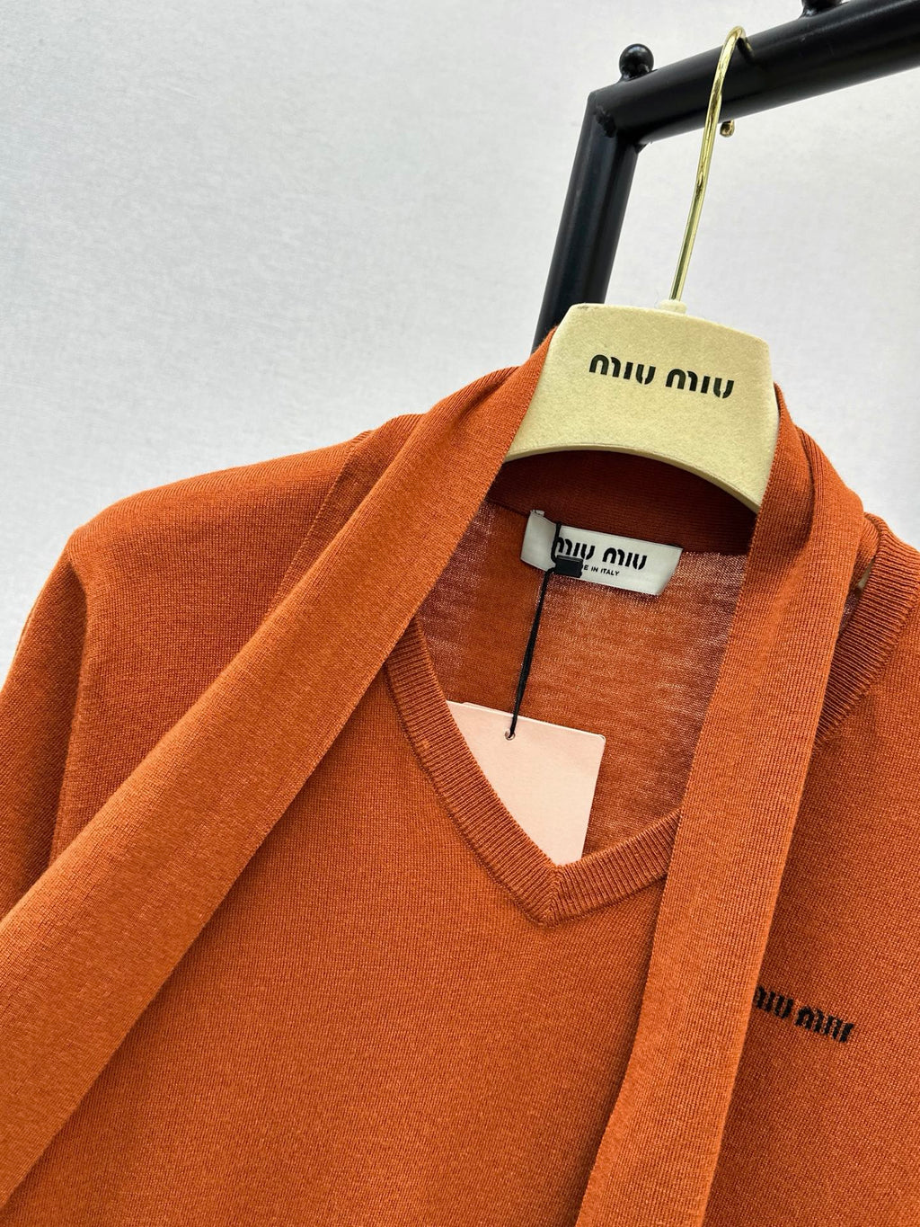 MiuMiu/26 Early Autumn New Caramel Ribbon Short-Sleeve Knit Top