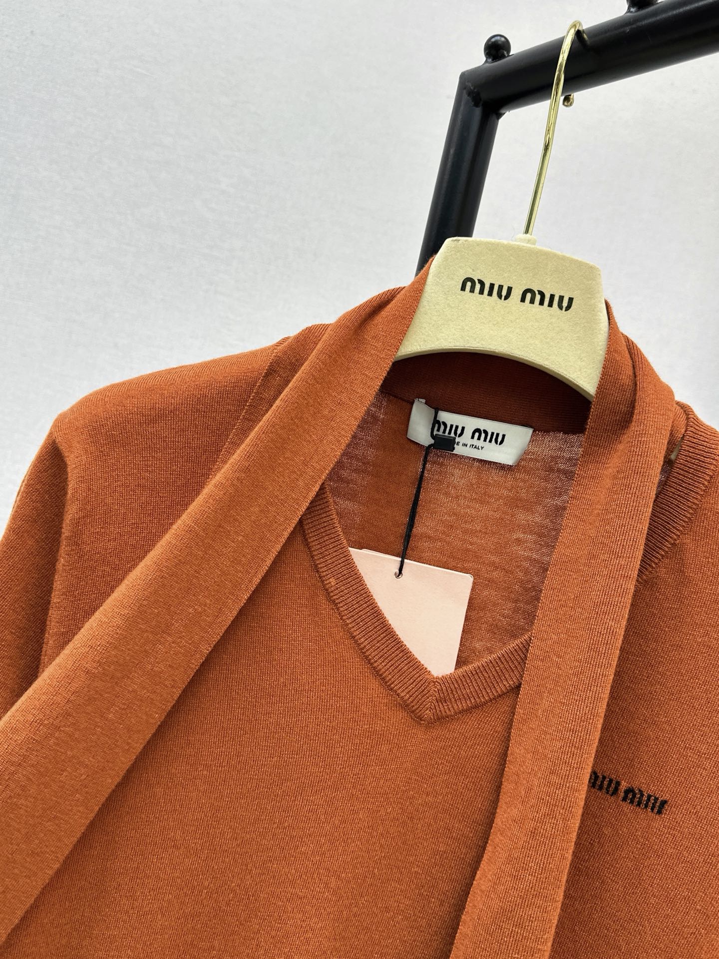 MiuMiu/26 Early Autumn New Caramel Ribbon Short-Sleeve Knit Top