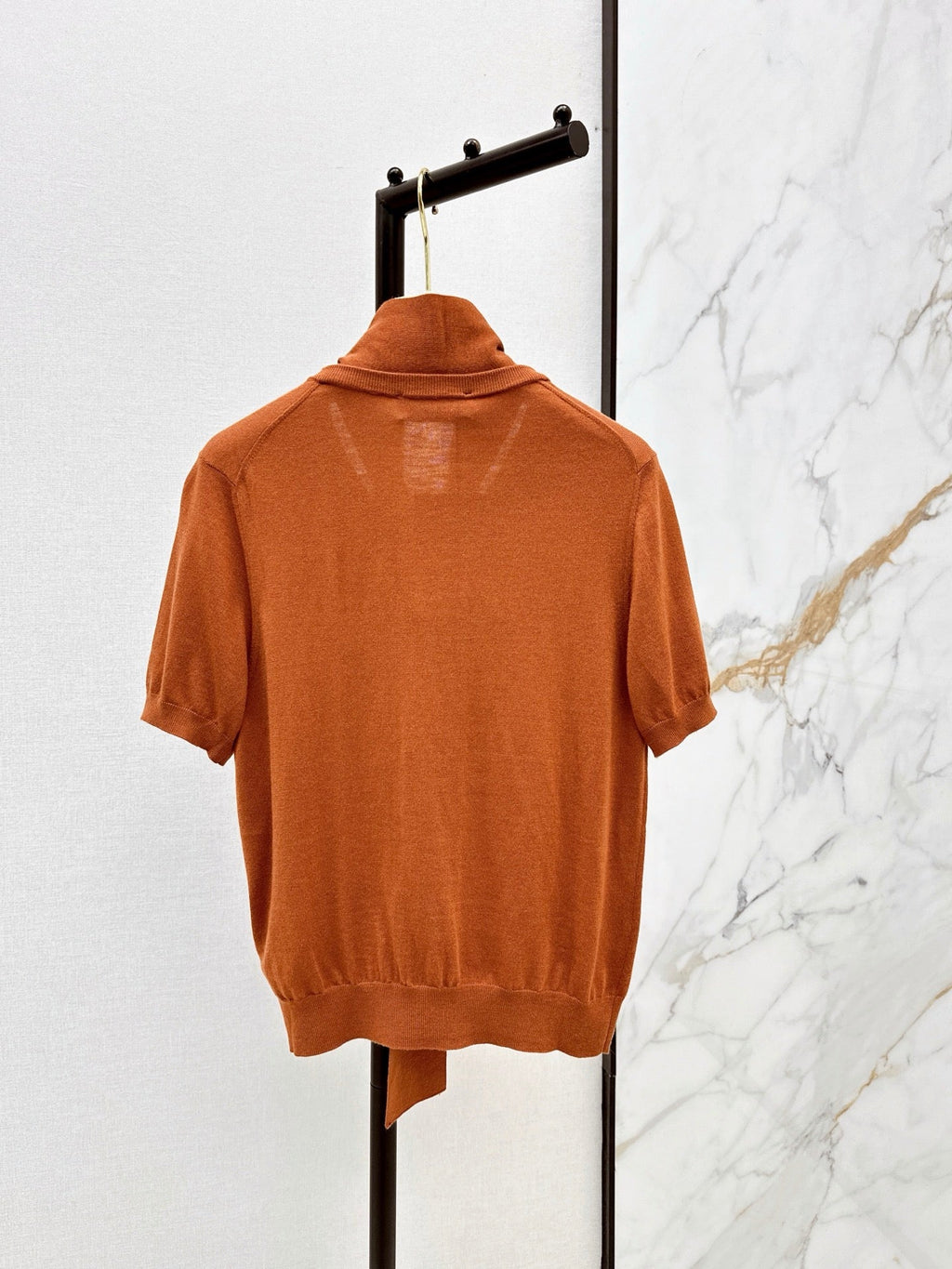 MiuMiu/26 Early Autumn New Caramel Ribbon Short-Sleeve Knit Top