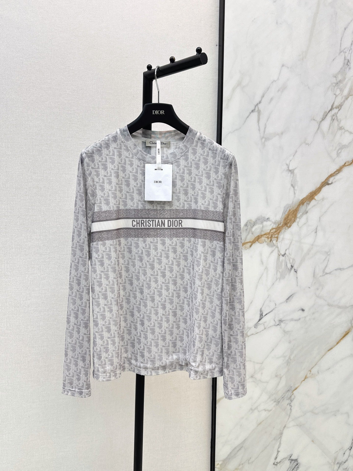 Dior/26 Fall-Winter Latest Letter Print Mesh Long-Sleeve Base Shirt