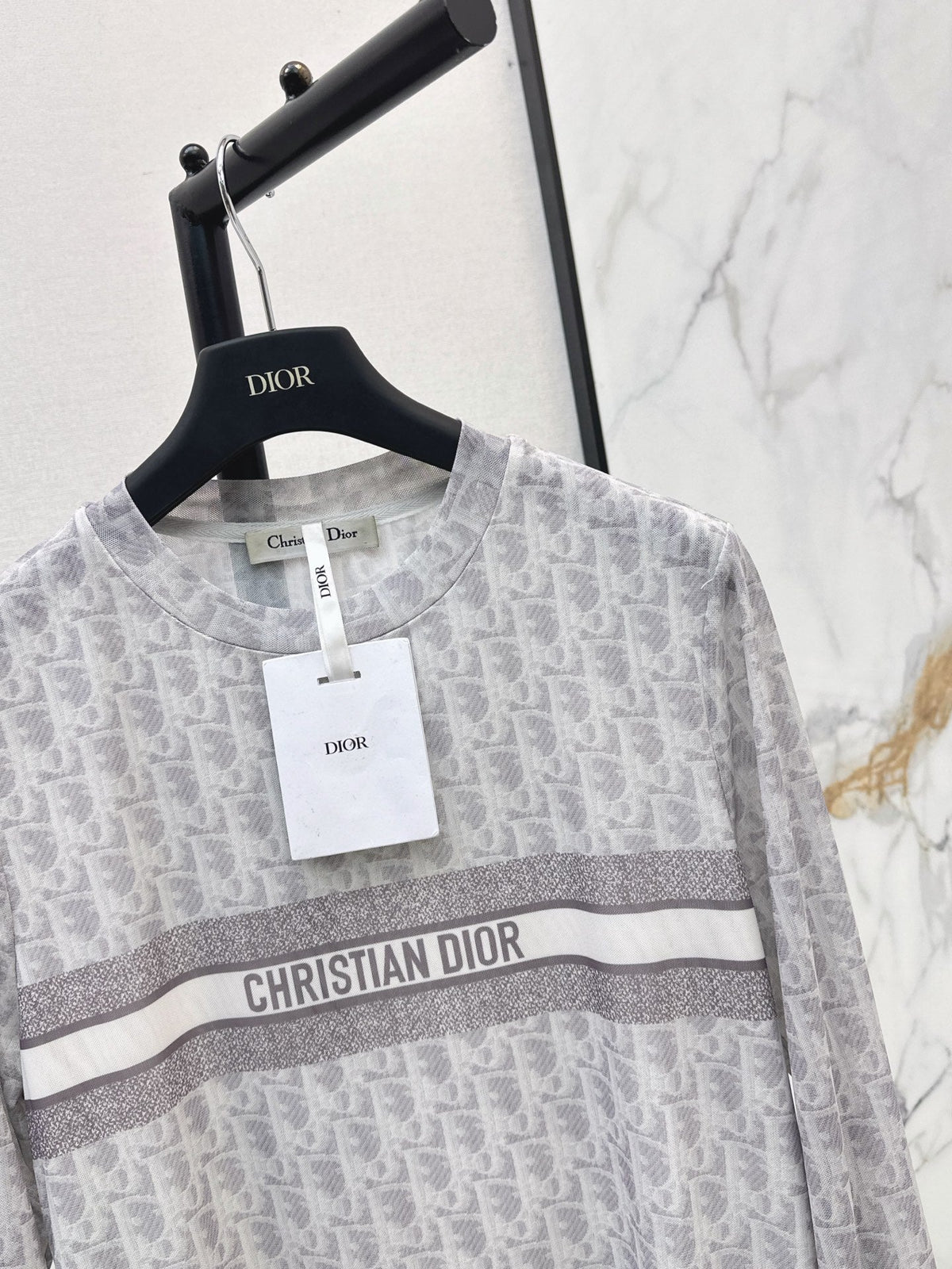 Dior/26 Fall-Winter Latest Letter Print Mesh Long-Sleeve Base Shirt