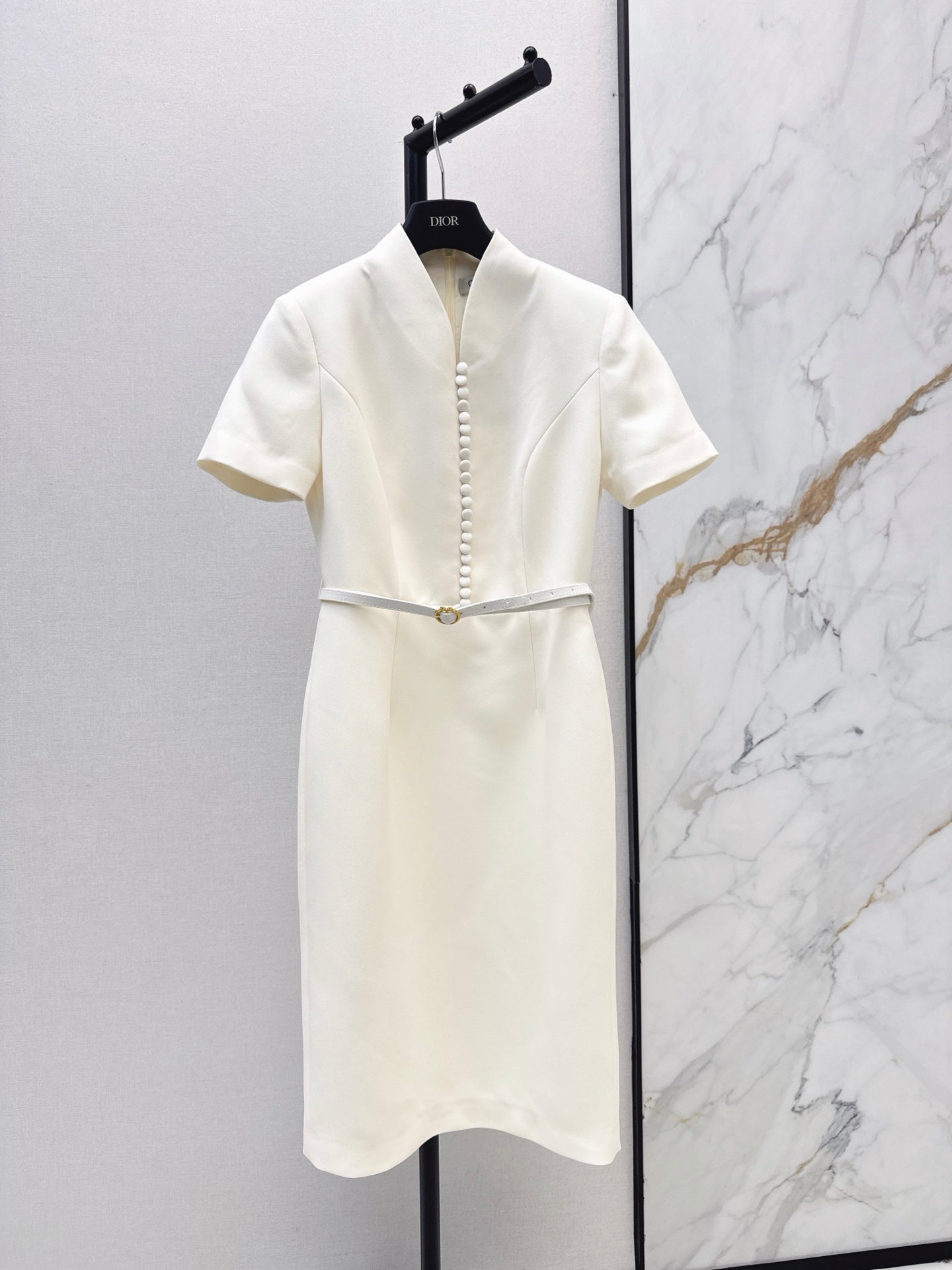Dior/26 Fall-Winter Latest Milk White Waist-Cinching Short Sleeve Dress