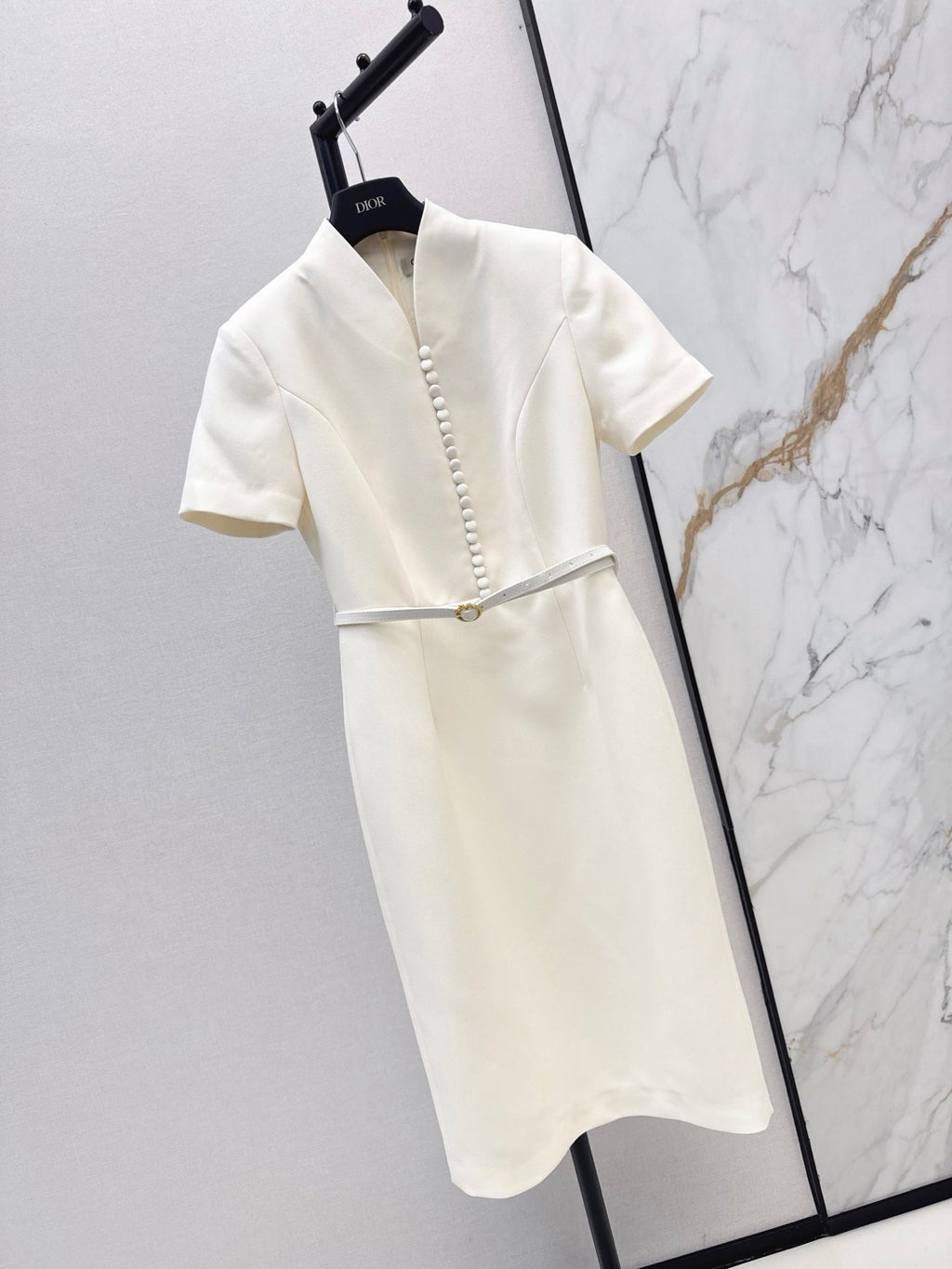 Dior/26 Fall-Winter Latest Milk White Waist-Cinching Short Sleeve Dress