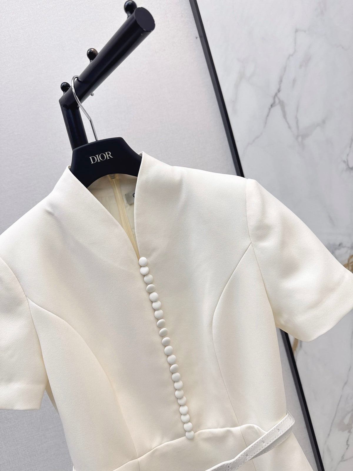 Dior/26 Fall-Winter Latest Milk White Waist-Cinching Short Sleeve Dress