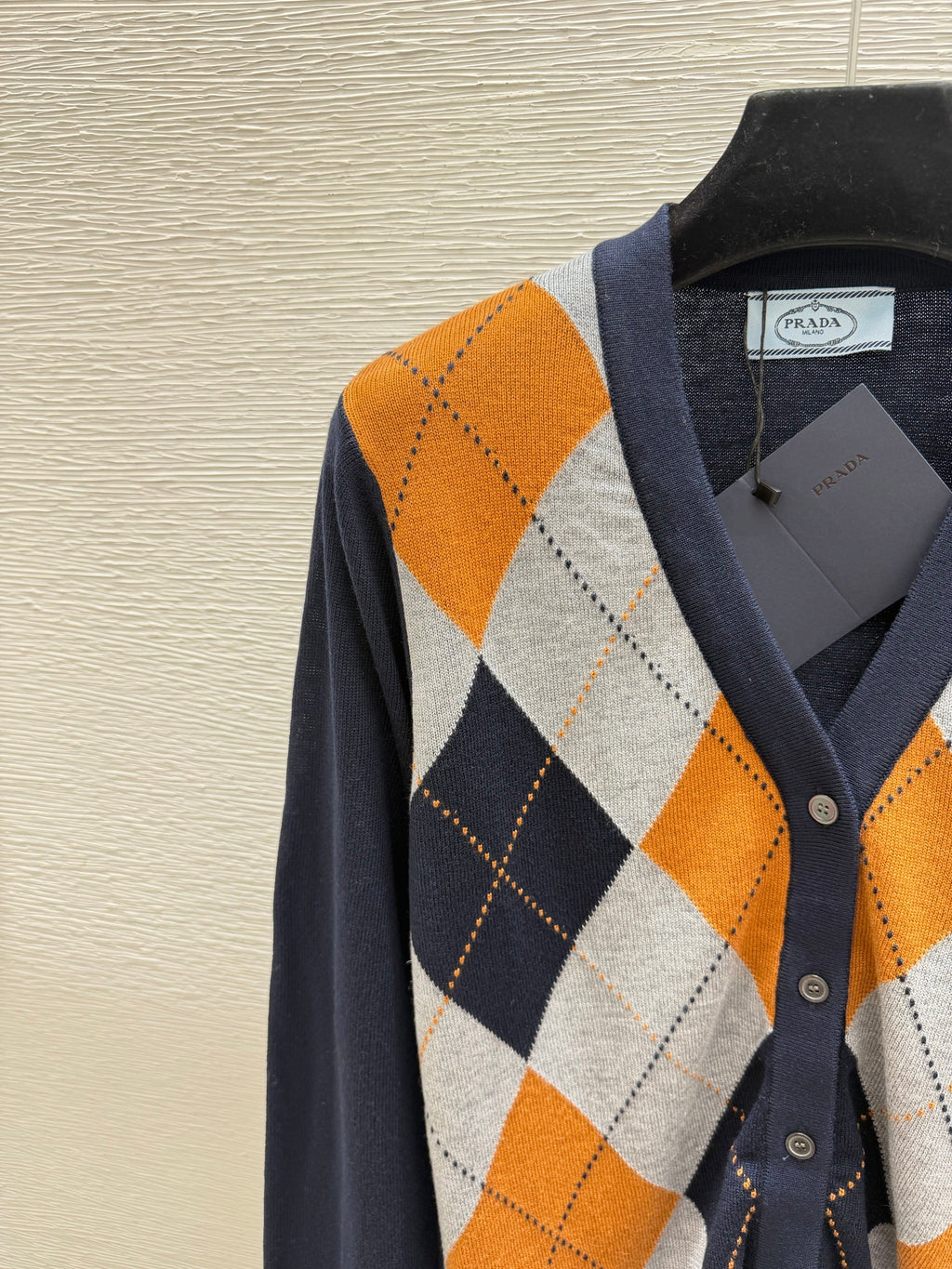 Prada / 26 Early Autumn New Color-Block Quilted V-Neck Knit Long-Sleeve Cardigan