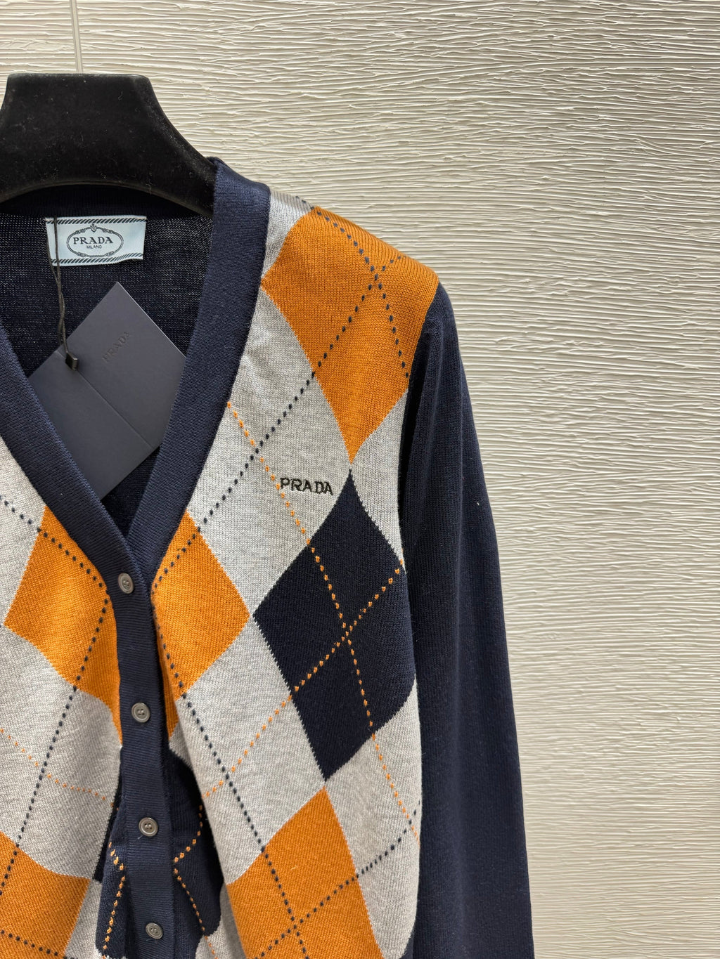 Prada / 26 Early Autumn New Color-Block Quilted V-Neck Knit Long-Sleeve Cardigan