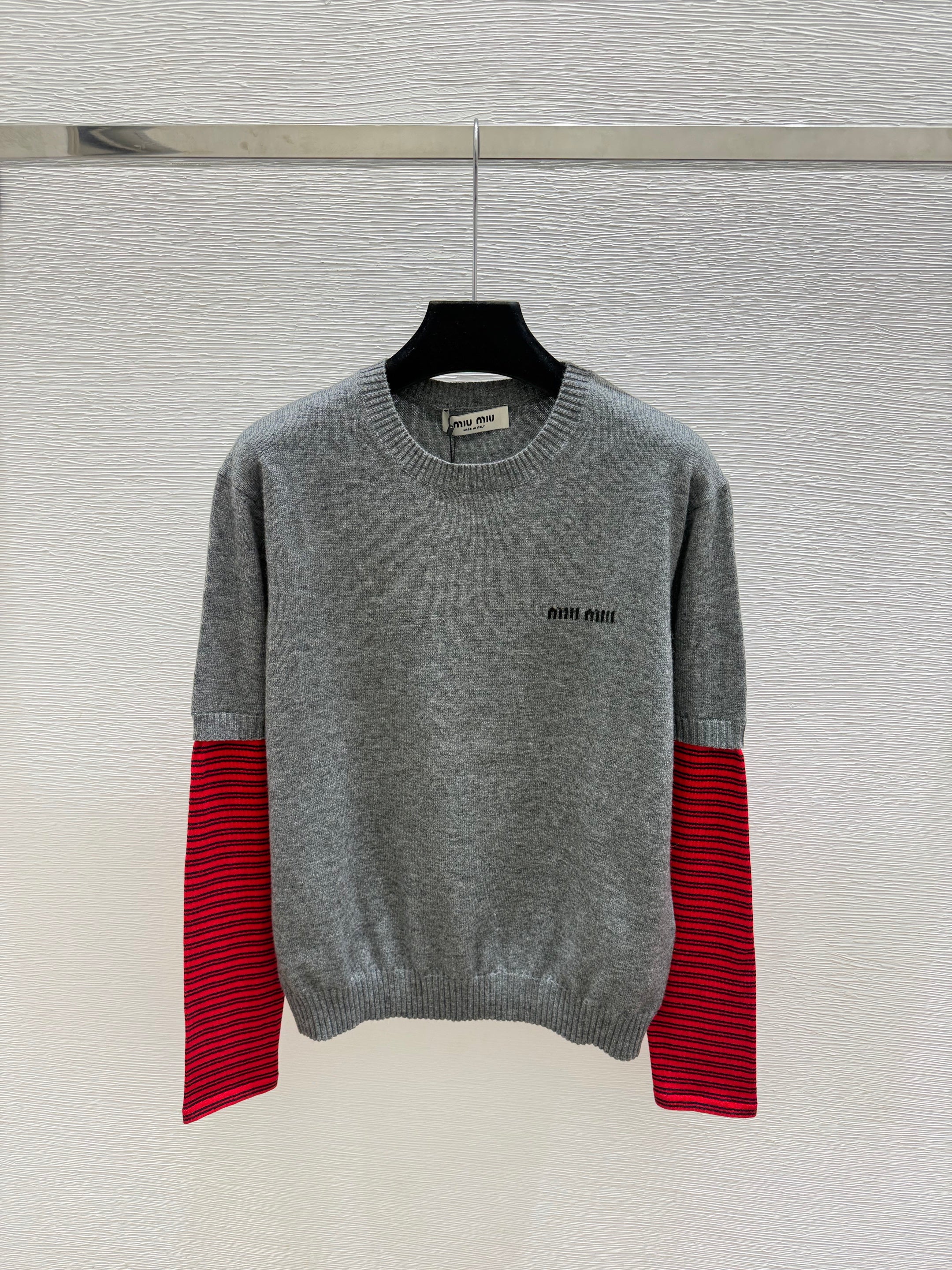 MiuMiu/26 Early Autumn New Colorblock Stripe Crew Neck Knit Long Sleeve