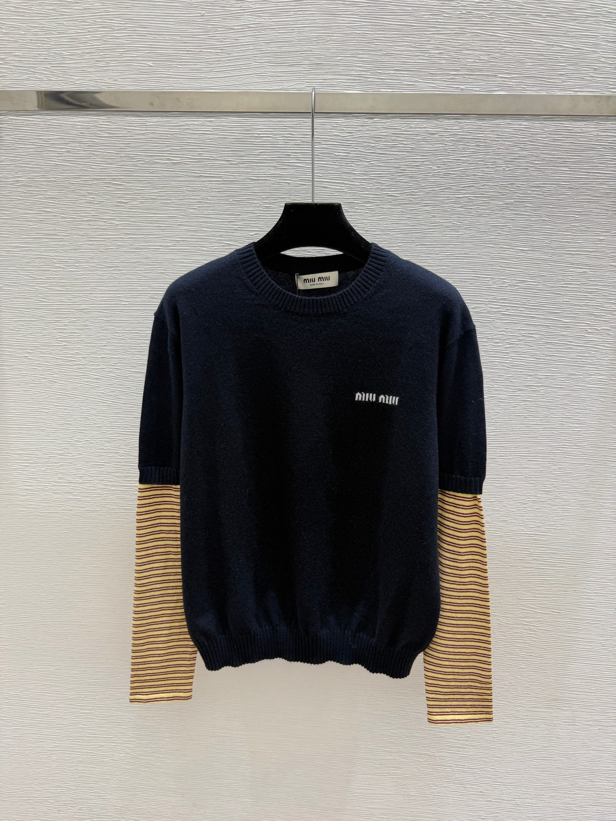 MiuMiu/26 Early Autumn New Colorblock Stripe Crew Neck Knit Long Sleeve