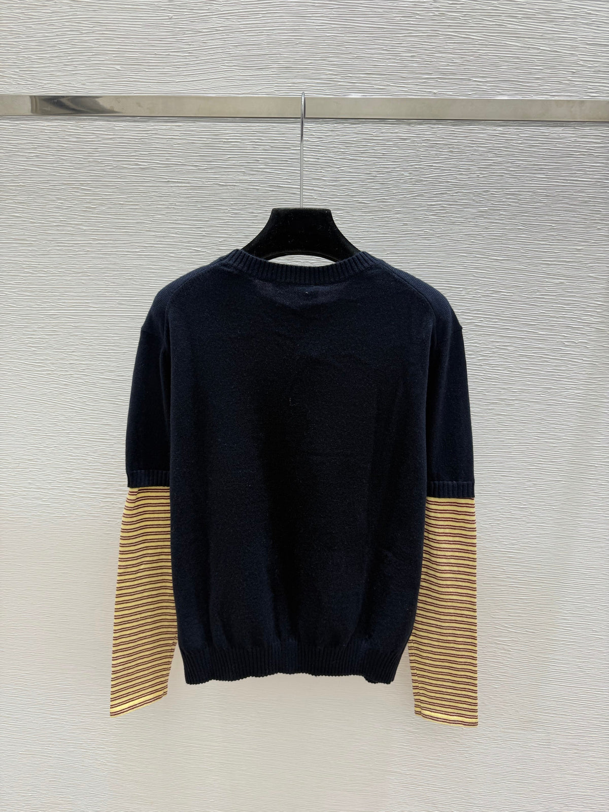 MiuMiu/26 Early Autumn New Colorblock Stripe Crew Neck Knit Long Sleeve
