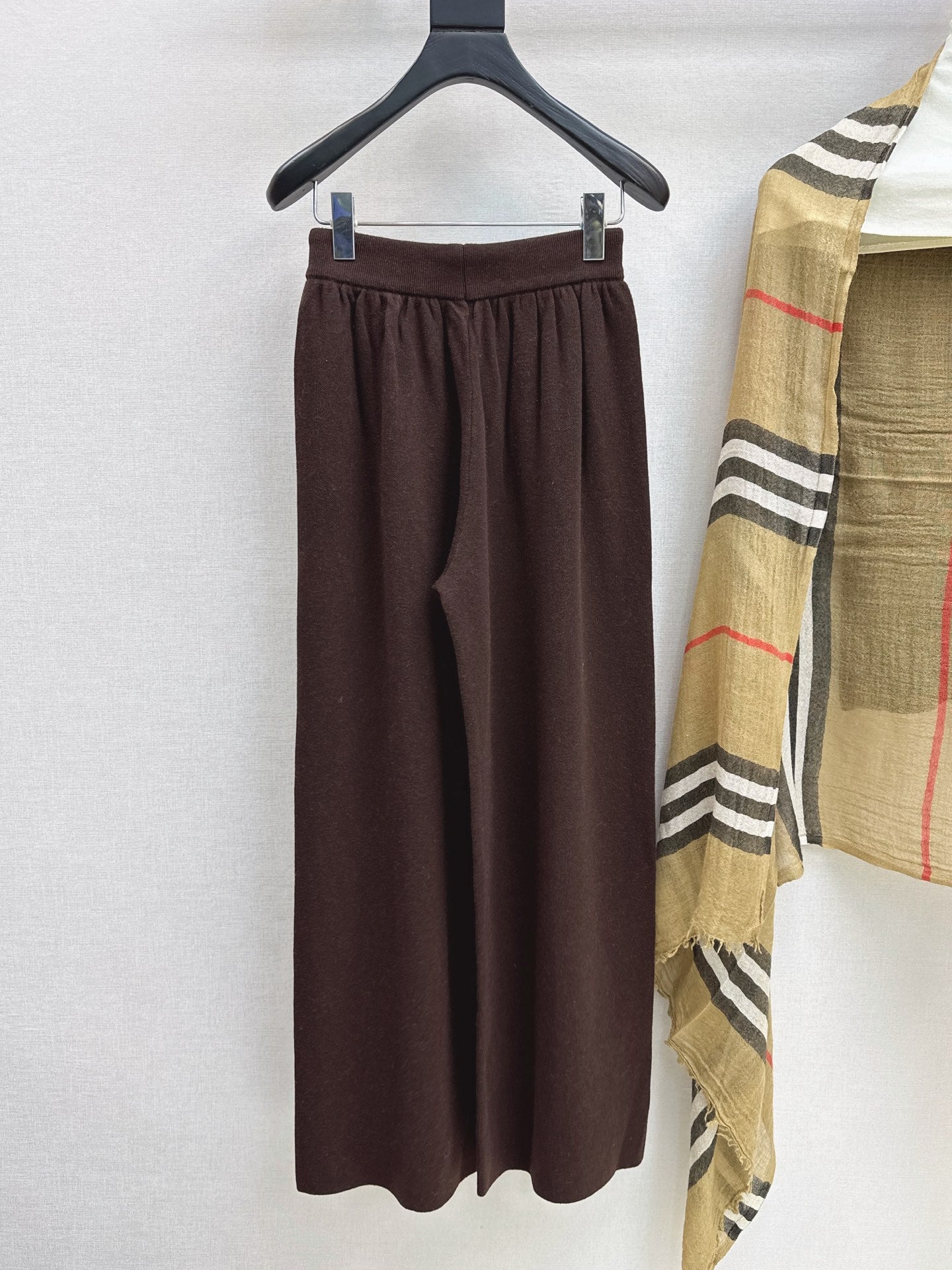 Dior/26 Early Autumn Latest Knit Set: Plaid Scarf + Turtleneck Top + Elastic Waist Straight Pants