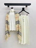 Dior/26 Early Autumn Latest Knit Set: Plaid Scarf + Turtleneck Top + Elastic Waist Straight Pants