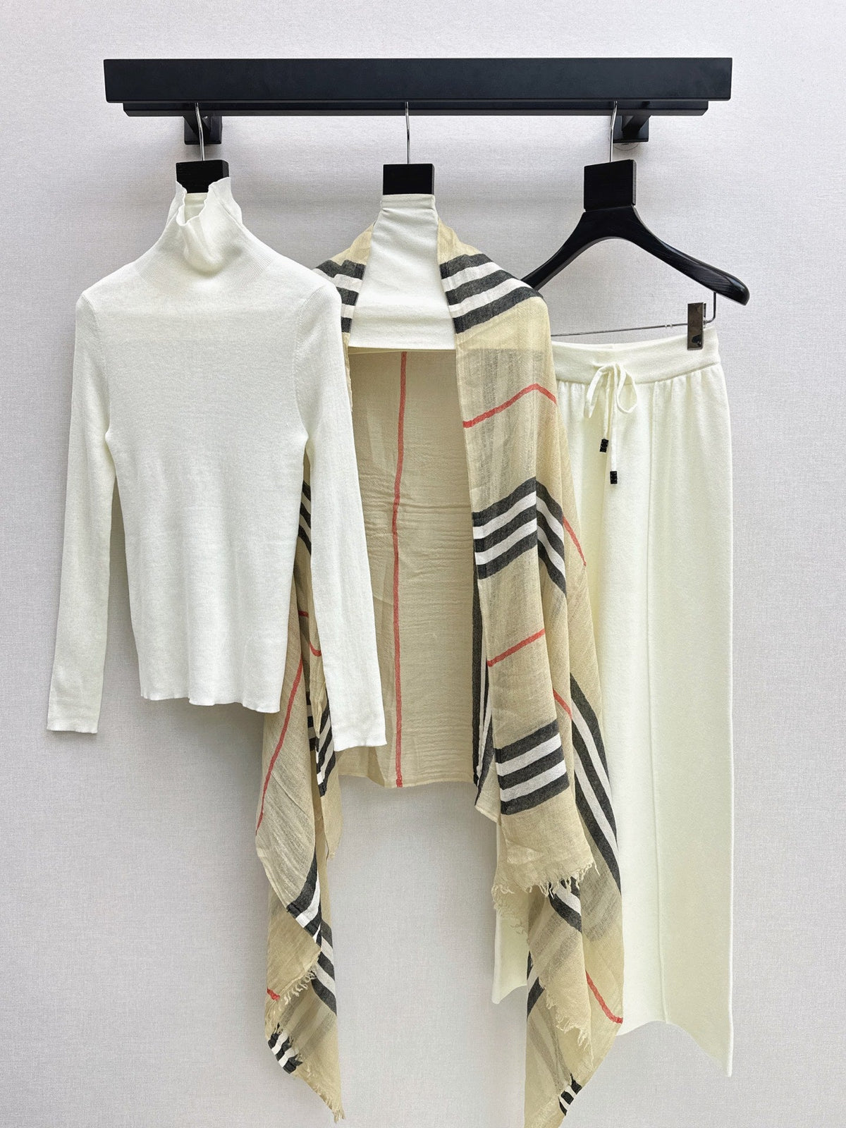 Dior/26 Early Autumn Latest Knit Set: Plaid Scarf + Turtleneck Top + Elastic Waist Straight Pants