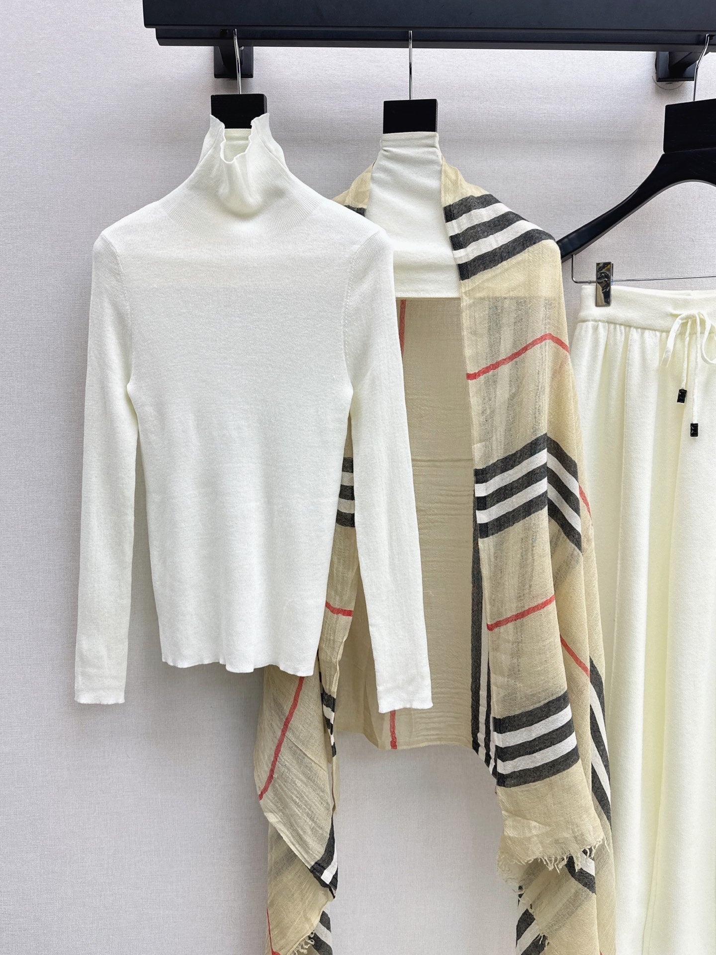 Dior/26 Early Autumn Latest Knit Set: Plaid Scarf + Turtleneck Top + Elastic Waist Straight Pants
