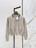 Brunello Cucinelli/26 Autumn/Winter New Pearl-Embellished Collar Knit Cardigan