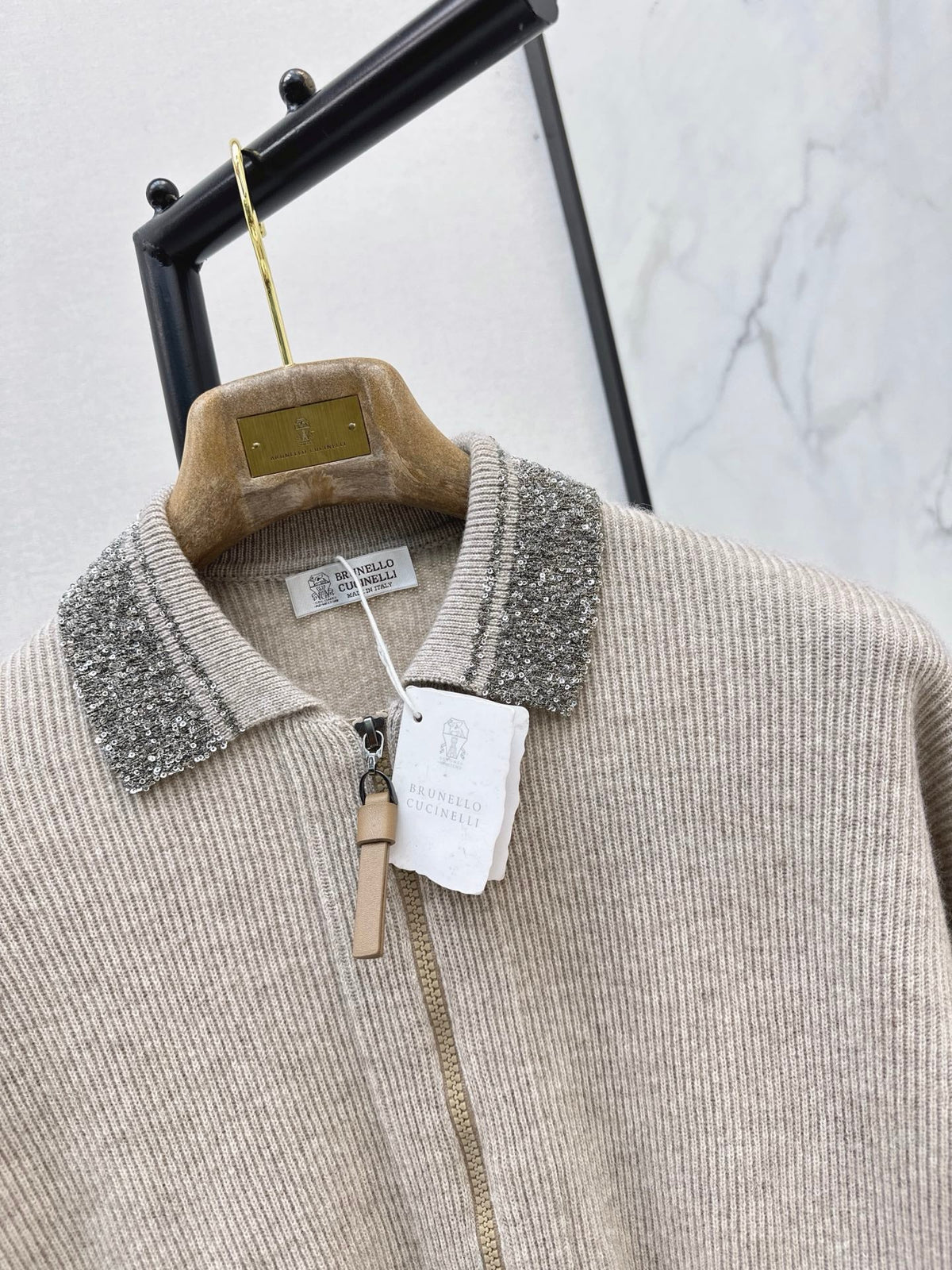 Brunello Cucinelli/26 Autumn/Winter New Pearl-Embellished Collar Knit Cardigan