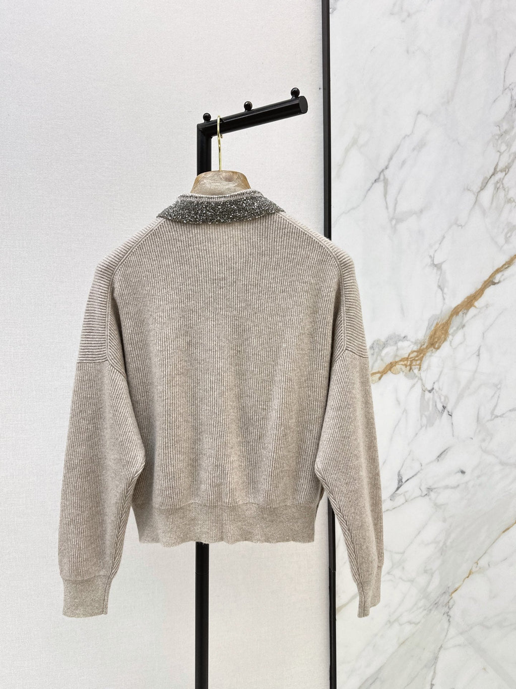 Brunello Cucinelli/26 Autumn/Winter New Pearl-Embellished Collar Knit Cardigan