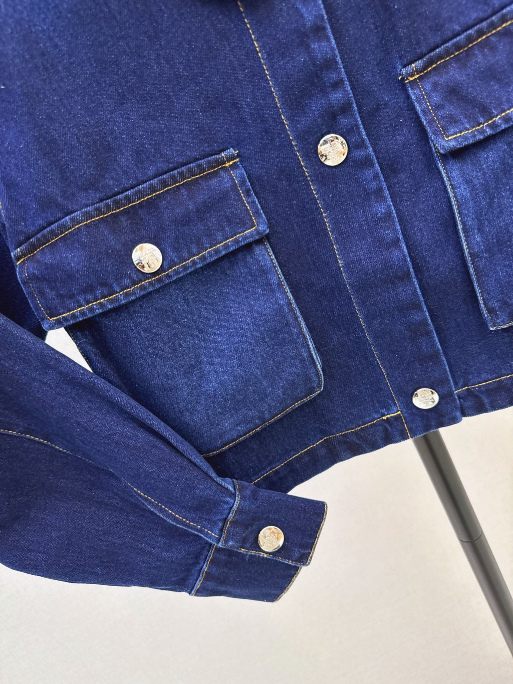 Prada/26 Fall-Winter New Color-Block Denim Jacket with Turn-Down Collar