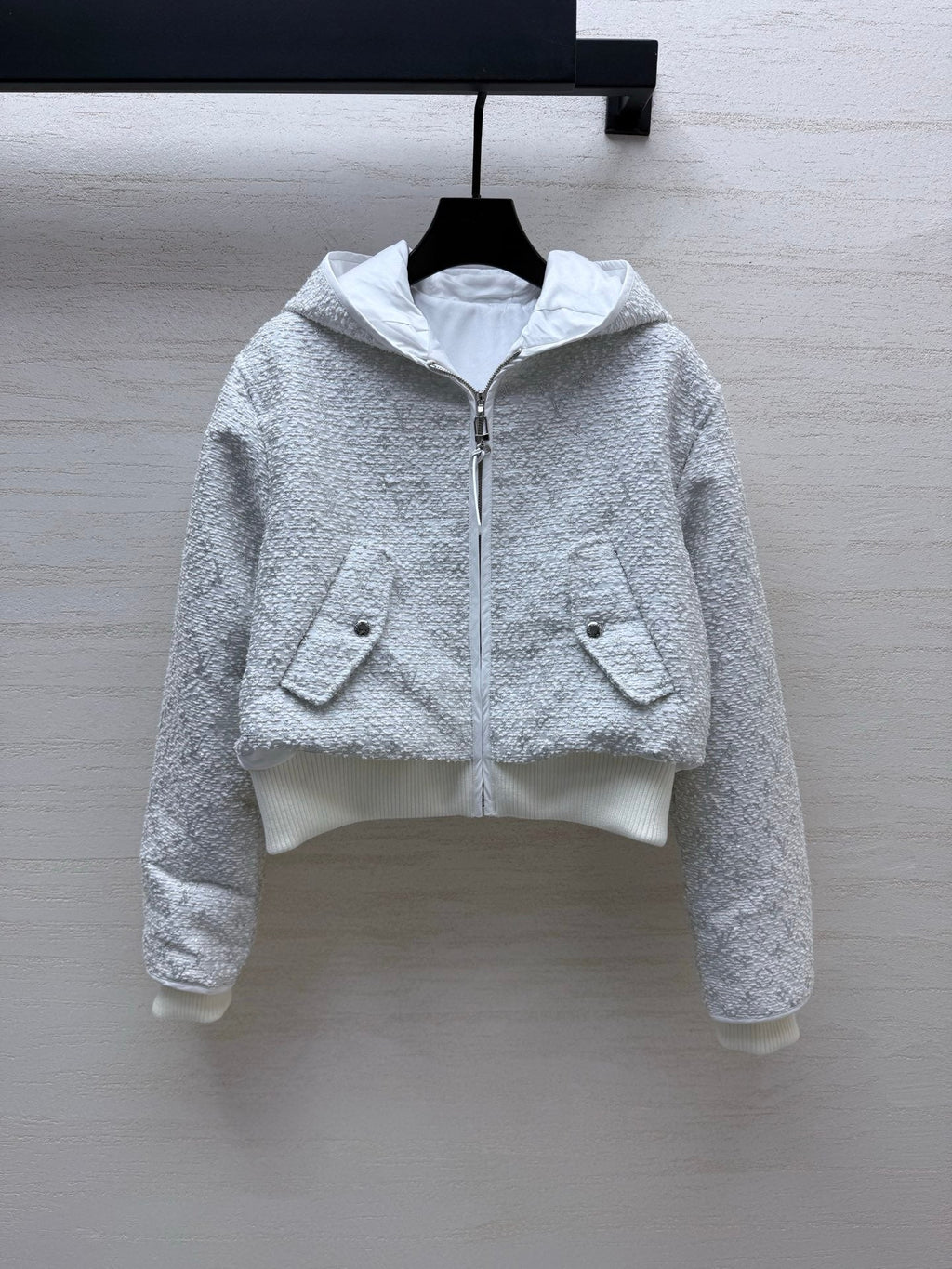 Louis Vuitton/26 Early Autumn Collection Light Gray Tweed Hoodie Zip Jacket