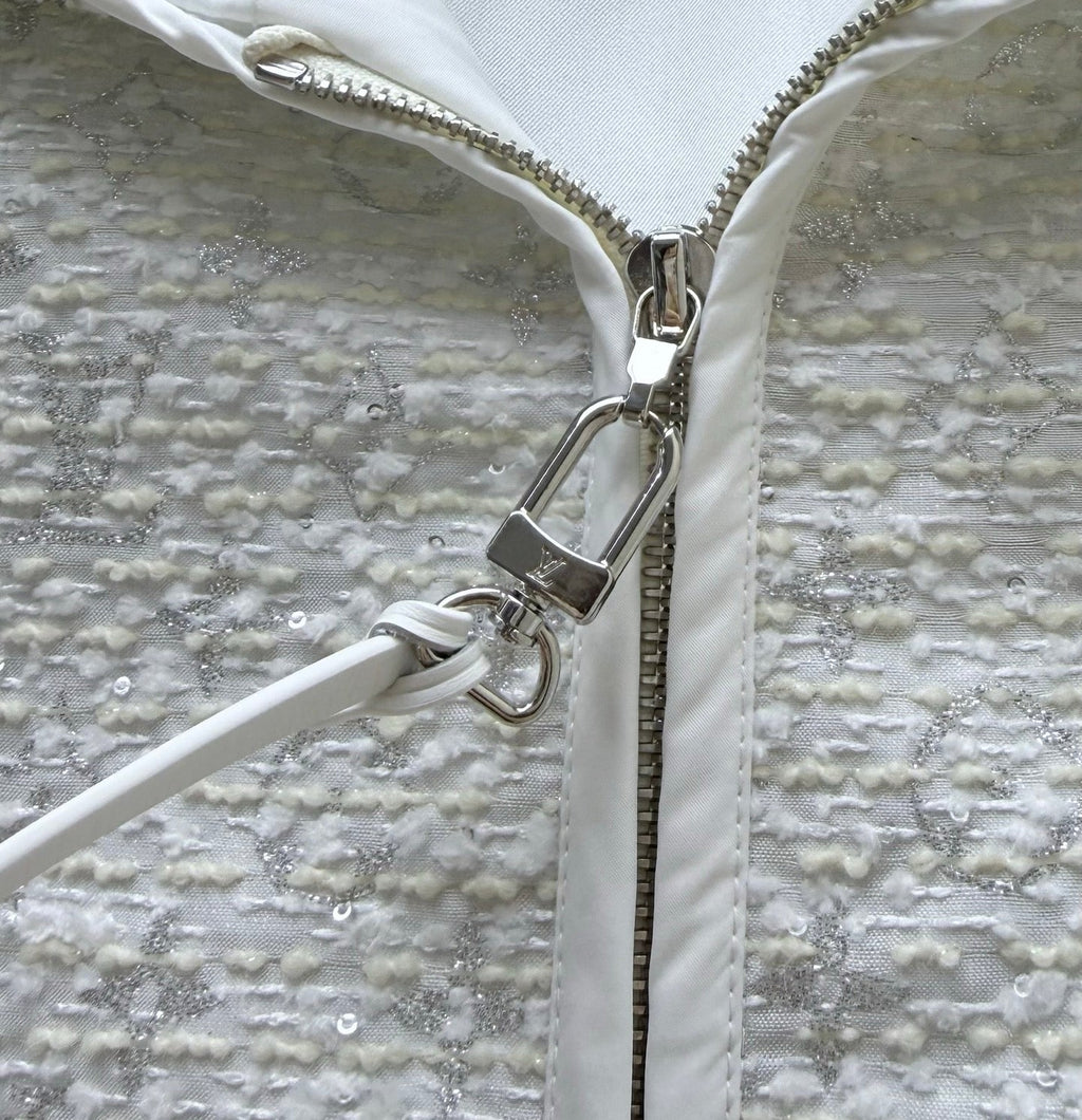 Louis Vuitton/26 Early Autumn Collection Light Gray Tweed Hoodie Zip Jacket