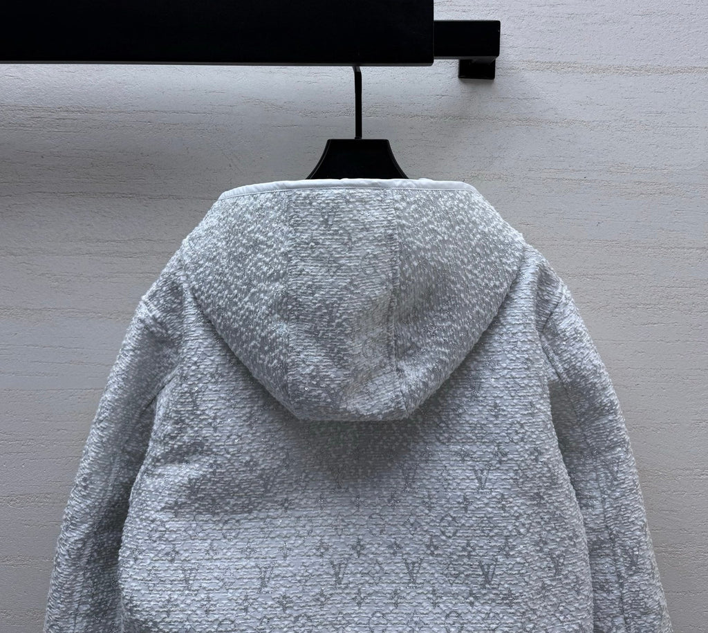 Louis Vuitton/26 Early Autumn Collection Light Gray Tweed Hoodie Zip Jacket