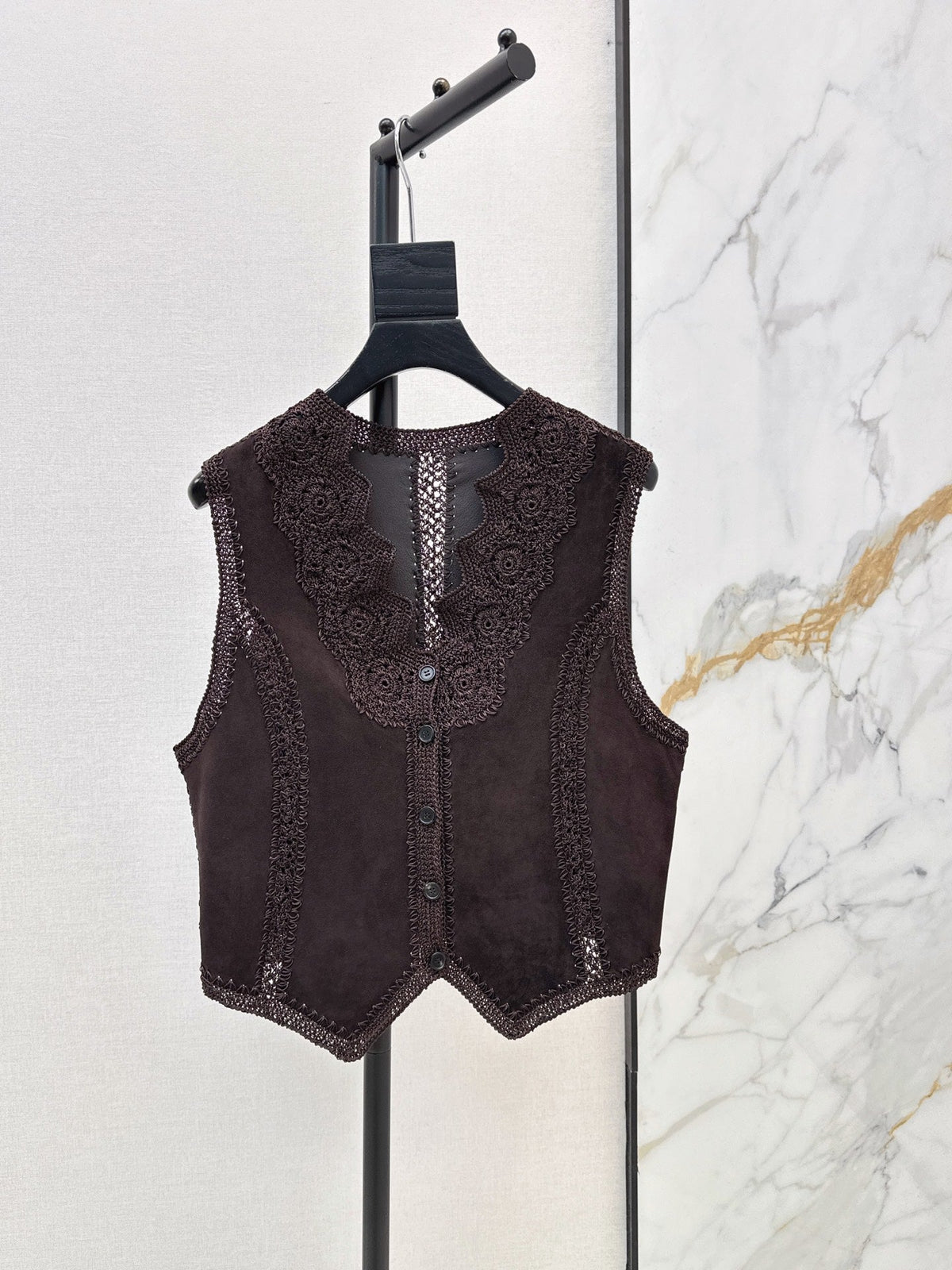 26 Fall/Winter New Hollow Patchwork Suede Sheepskin Vest