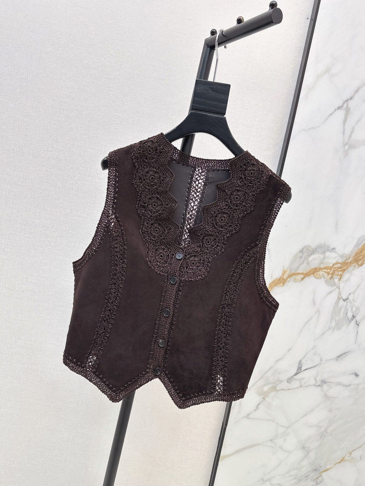 26 Fall/Winter New Hollow Patchwork Suede Sheepskin Vest