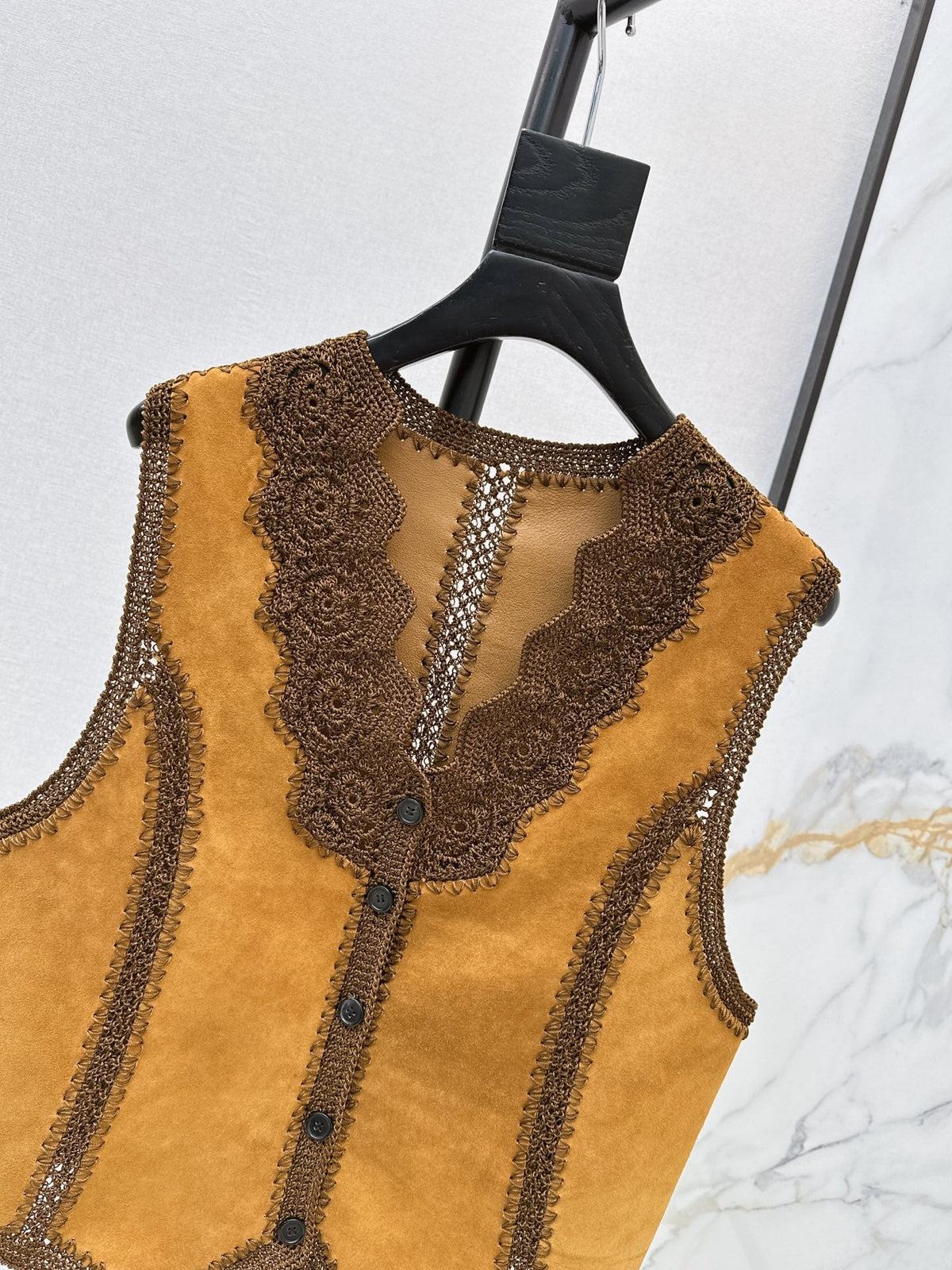 26 Fall/Winter New Hollow Patchwork Suede Sheepskin Vest