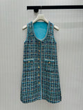 26 Fall/Winter Fresh Blue Tweed Vest Dress