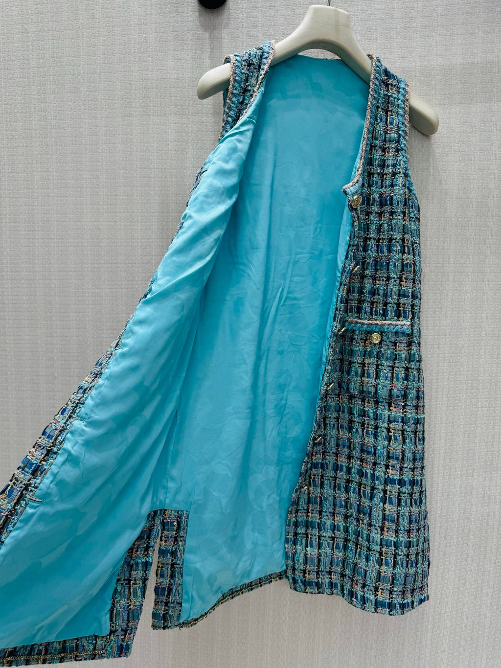 26 Fall/Winter Fresh Blue Tweed Vest Dress