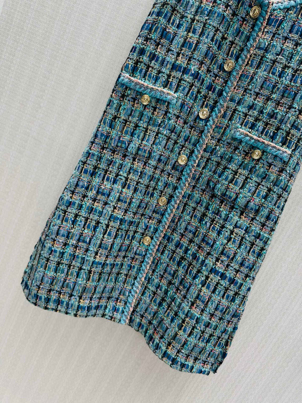 26 Fall/Winter Fresh Blue Tweed Vest Dress
