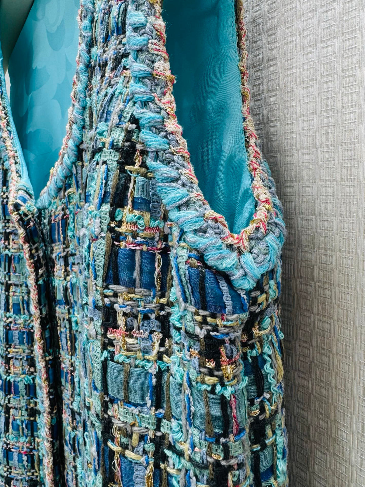 26 Fall/Winter Fresh Blue Tweed Vest Dress