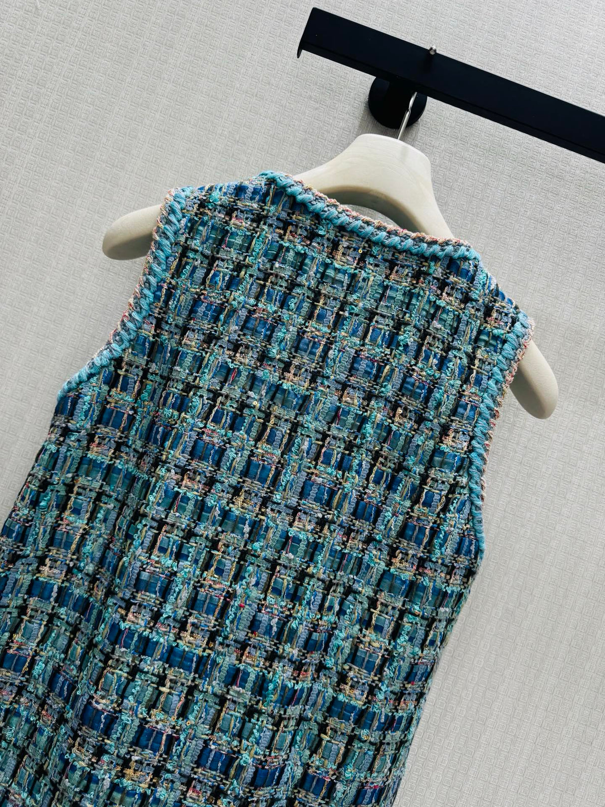 26 Fall/Winter Fresh Blue Tweed Vest Dress