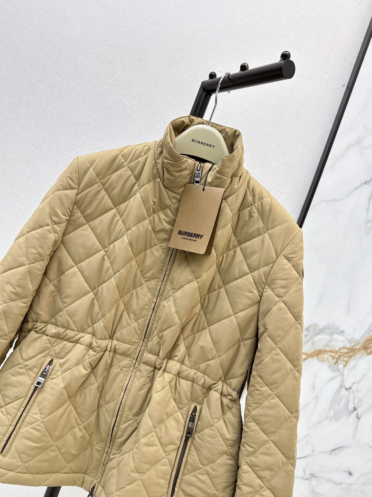 26 Fall/Winter Latest Diamond Quilted Stand Collar Drawstring Cotton Jacket