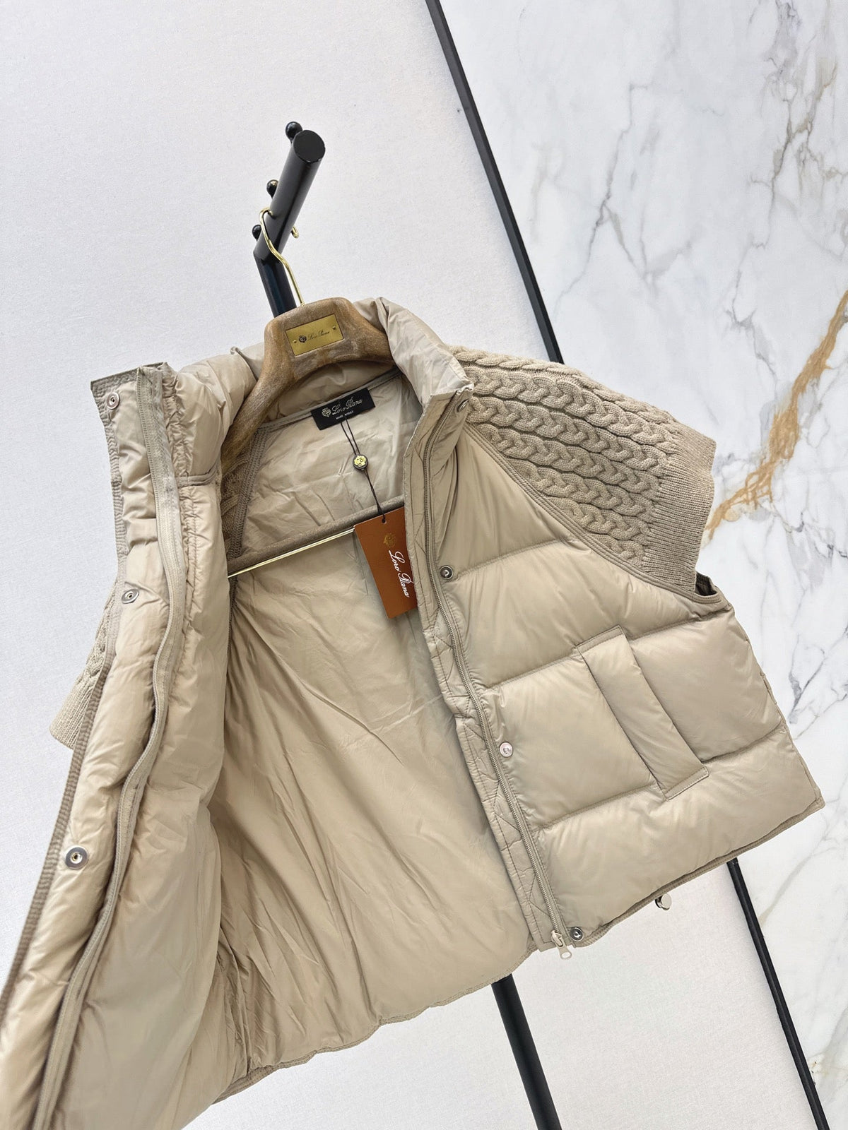 26 Fall/Winter New Wool Knit Patchwork Short-Sleeve Down Jacket