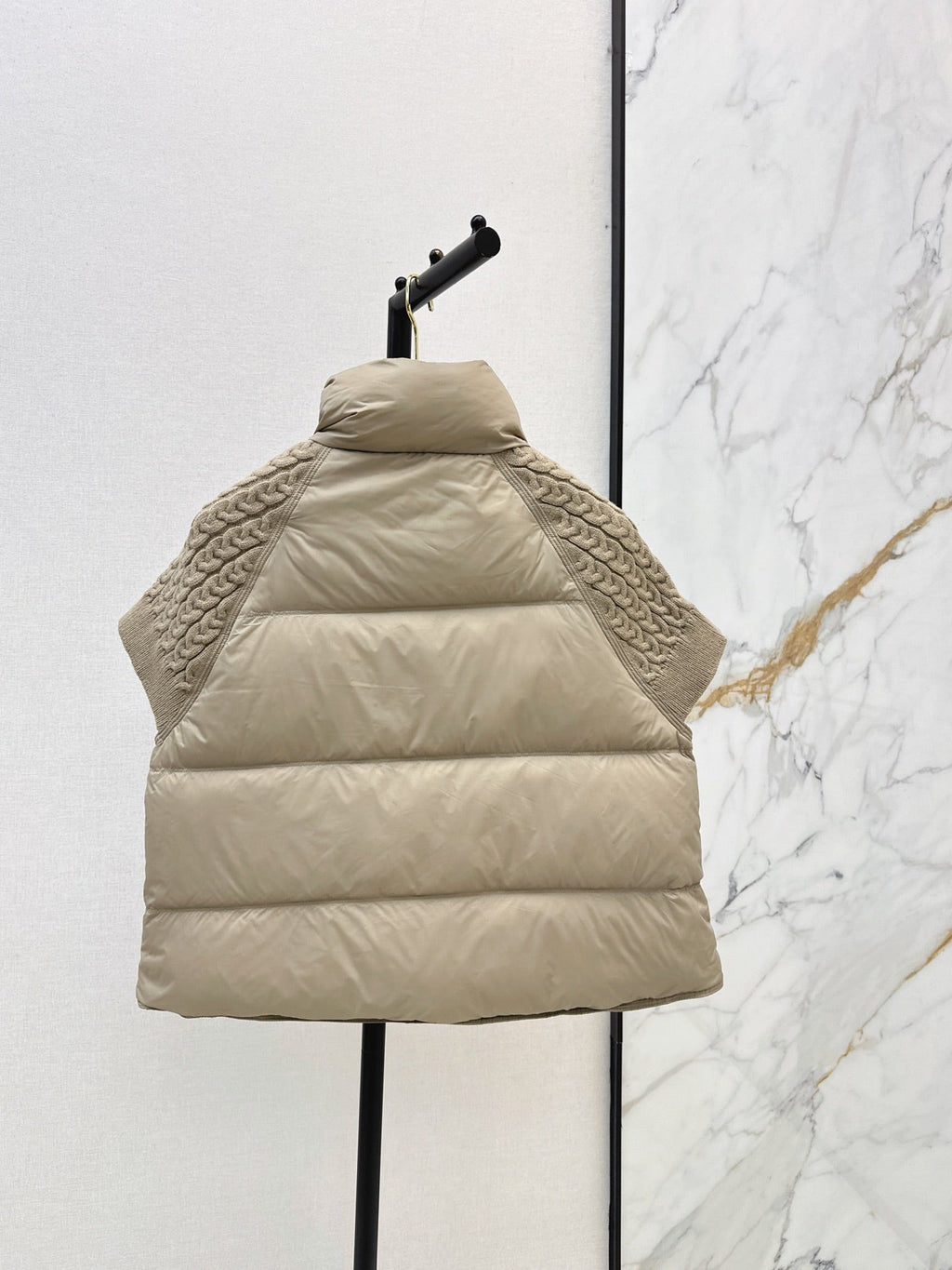26 Fall/Winter New Wool Knit Patchwork Short-Sleeve Down Jacket