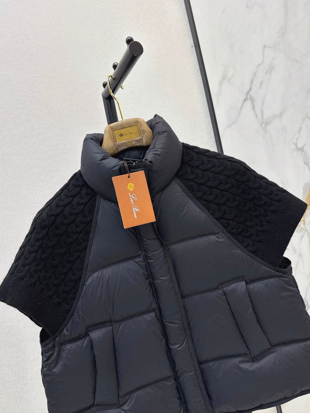 26 Fall/Winter New Wool Knit Patchwork Short-Sleeve Down Jacket