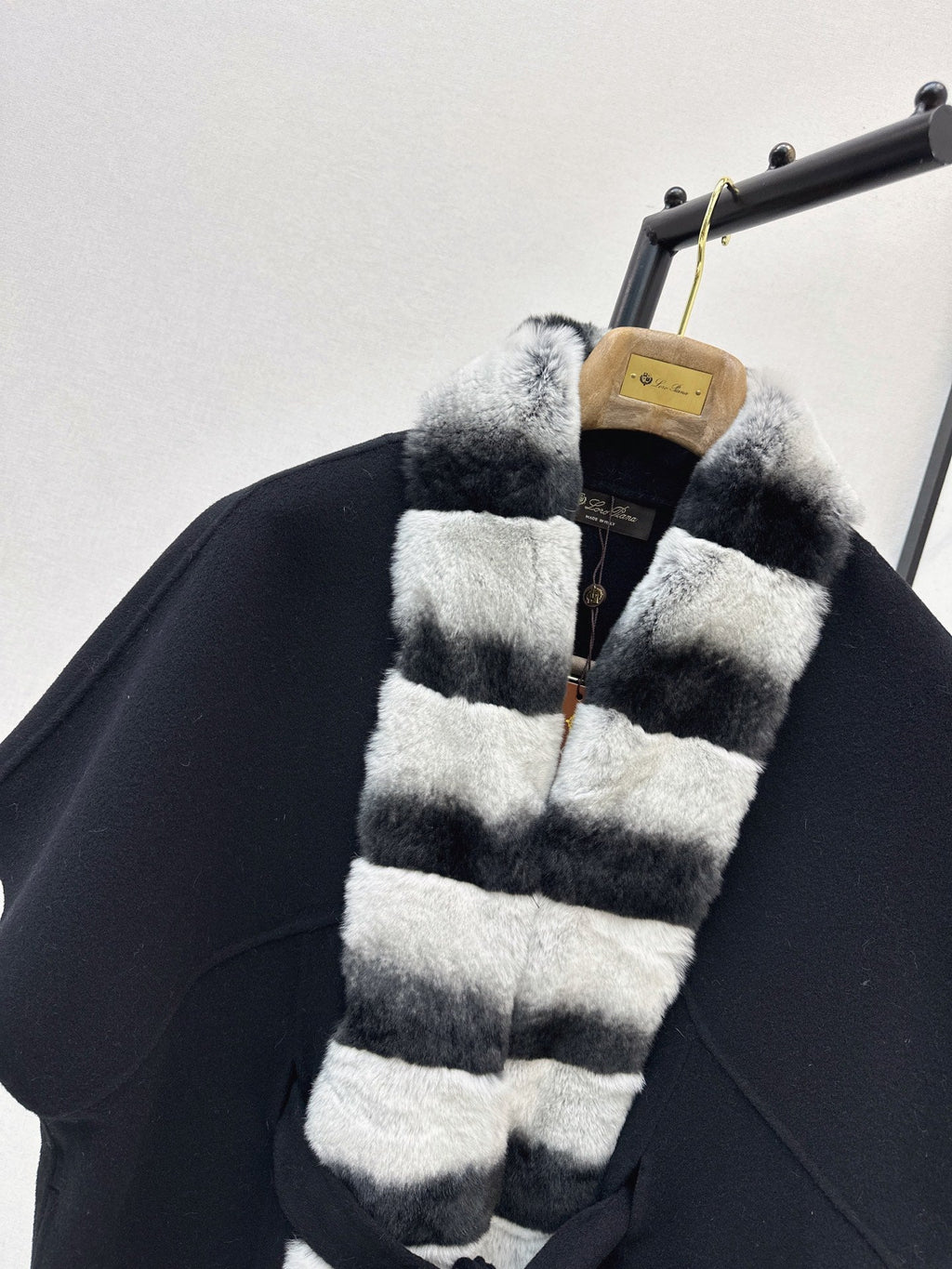 26 Fall/Winter Latest Color-Block Rex Rabbit Fur Tie Double-Sided Wool Cape Coat