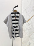 26 Fall/Winter Latest Color-Block Rex Rabbit Fur Tie Double-Sided Wool Cape Coat