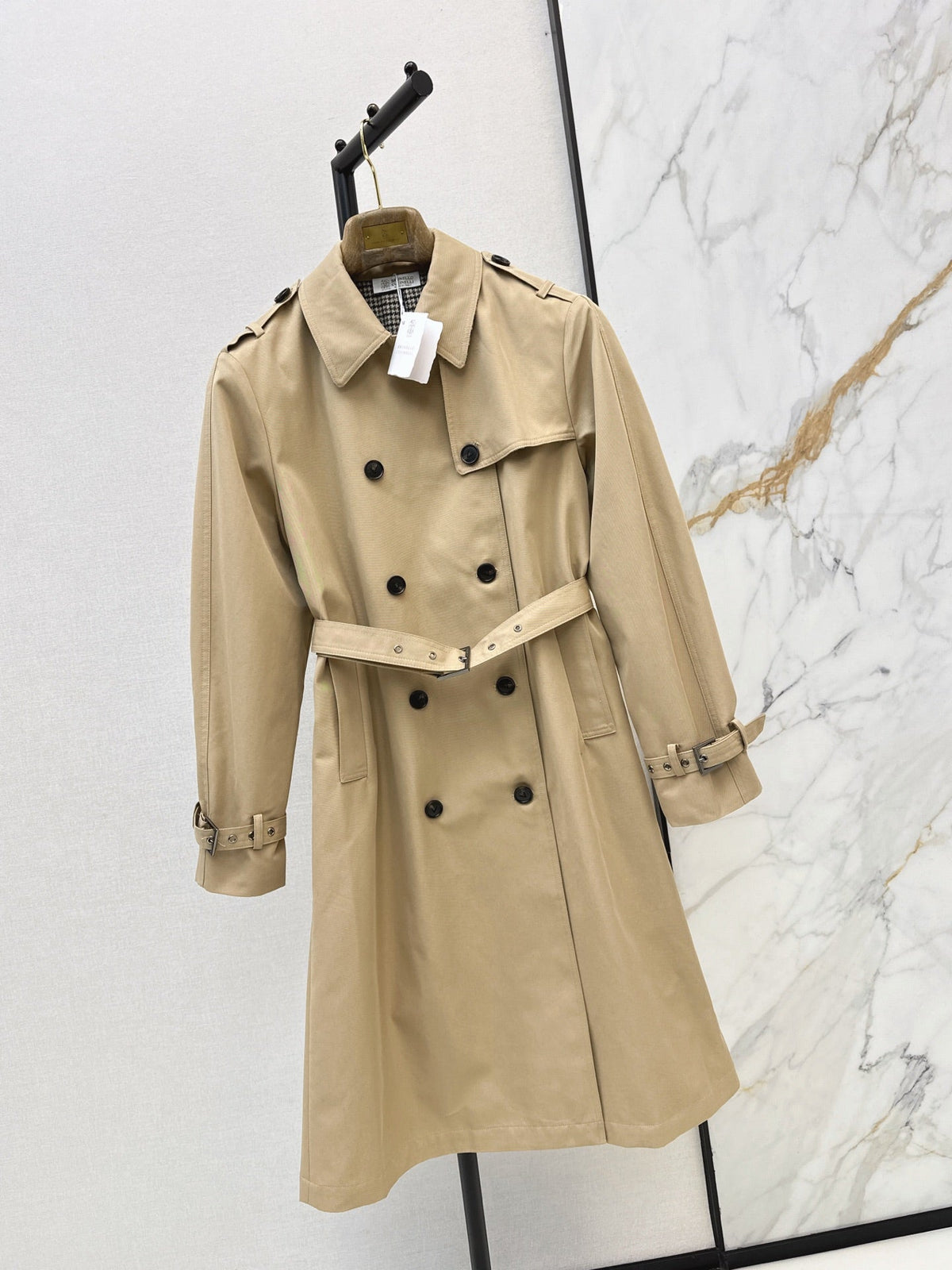 26Latest Autumn/Winter Long Trench Coat with Houndstooth Lining