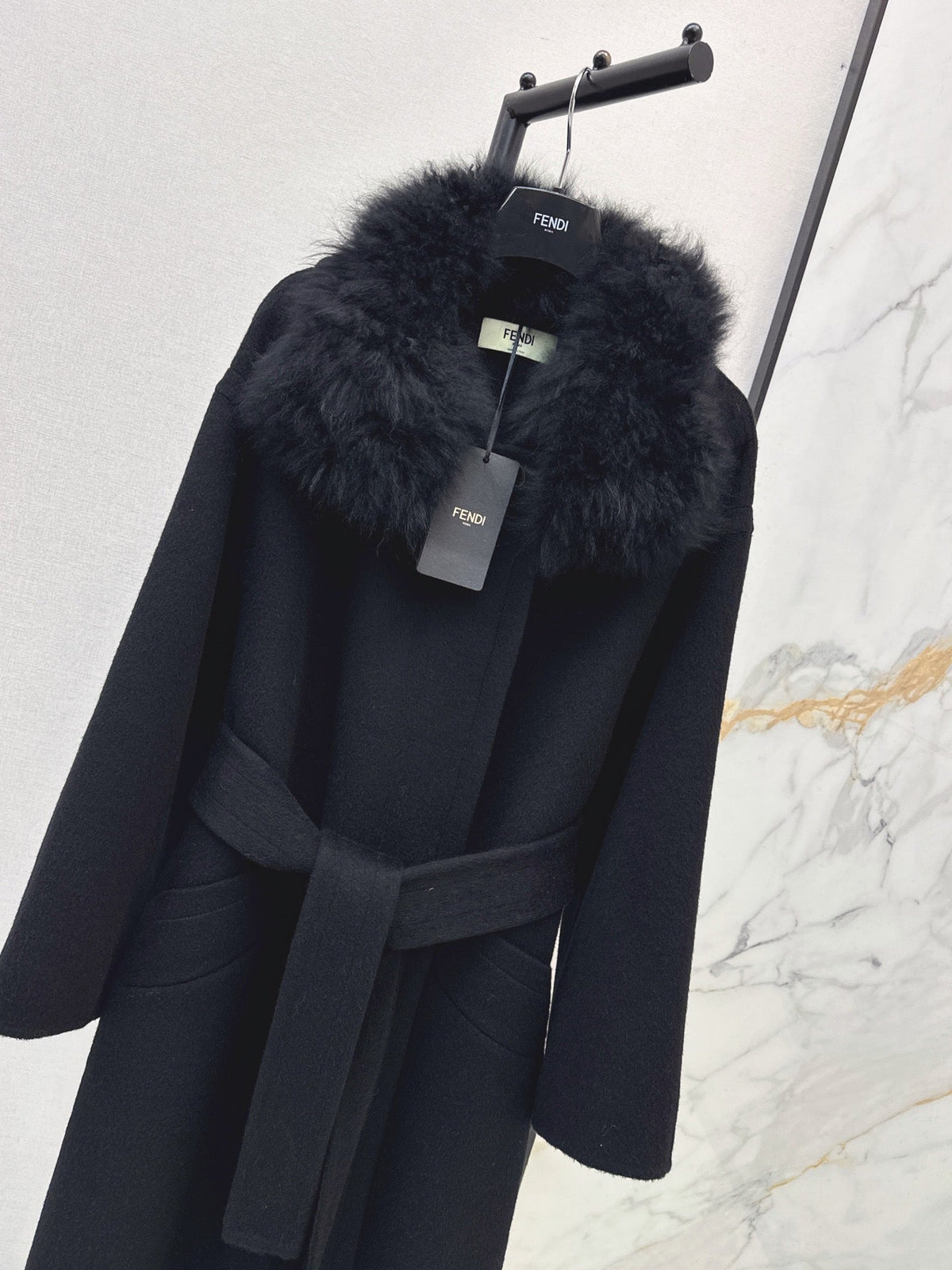 26 Fall/Winter New Fox Fur Collar Double-Faced Wool Long Coat