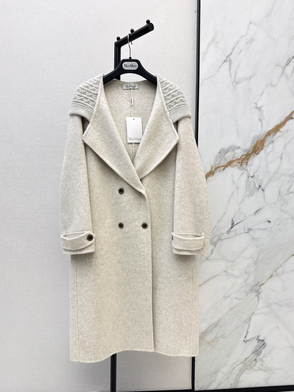 26 Fall/Winter New Knit Patchwork Mid-Length Hooded Wool Double-Faced Coat