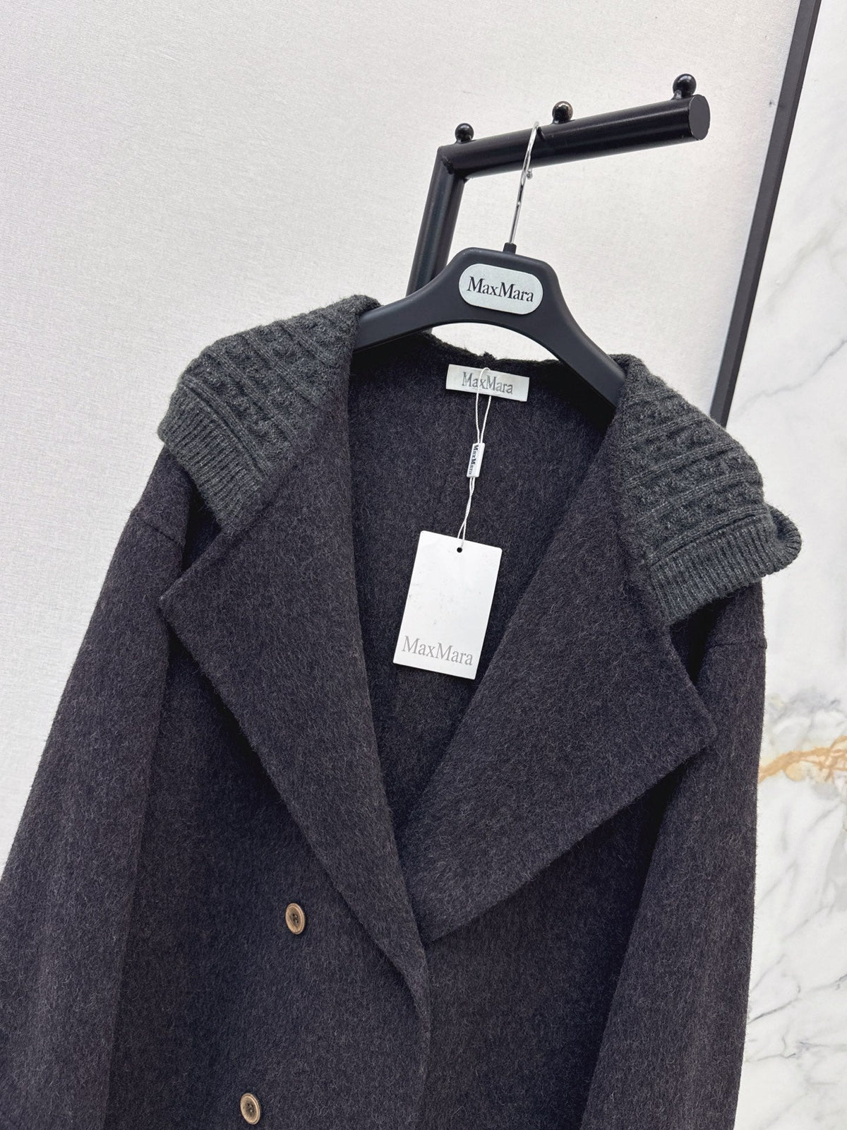 26 Fall/Winter New Knit Patchwork Mid-Length Hooded Wool Double-Faced Coat