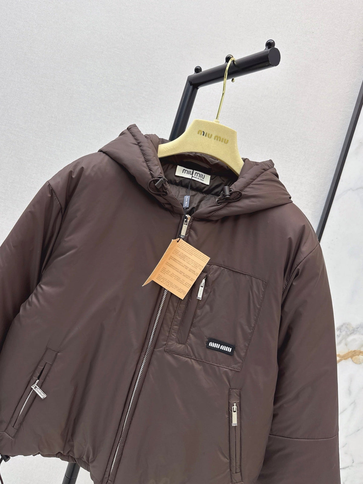 26 Fall/Winter New Hoodie with Logo Letter Metal Zipper Down Jacket