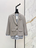 26Latest Autumn/Winter "Faux-Layered" Grey Striped Blazer