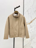 26Latest Autumn/Winter Double-Faced Wool Coat with Ribbed Knit Stand Collar