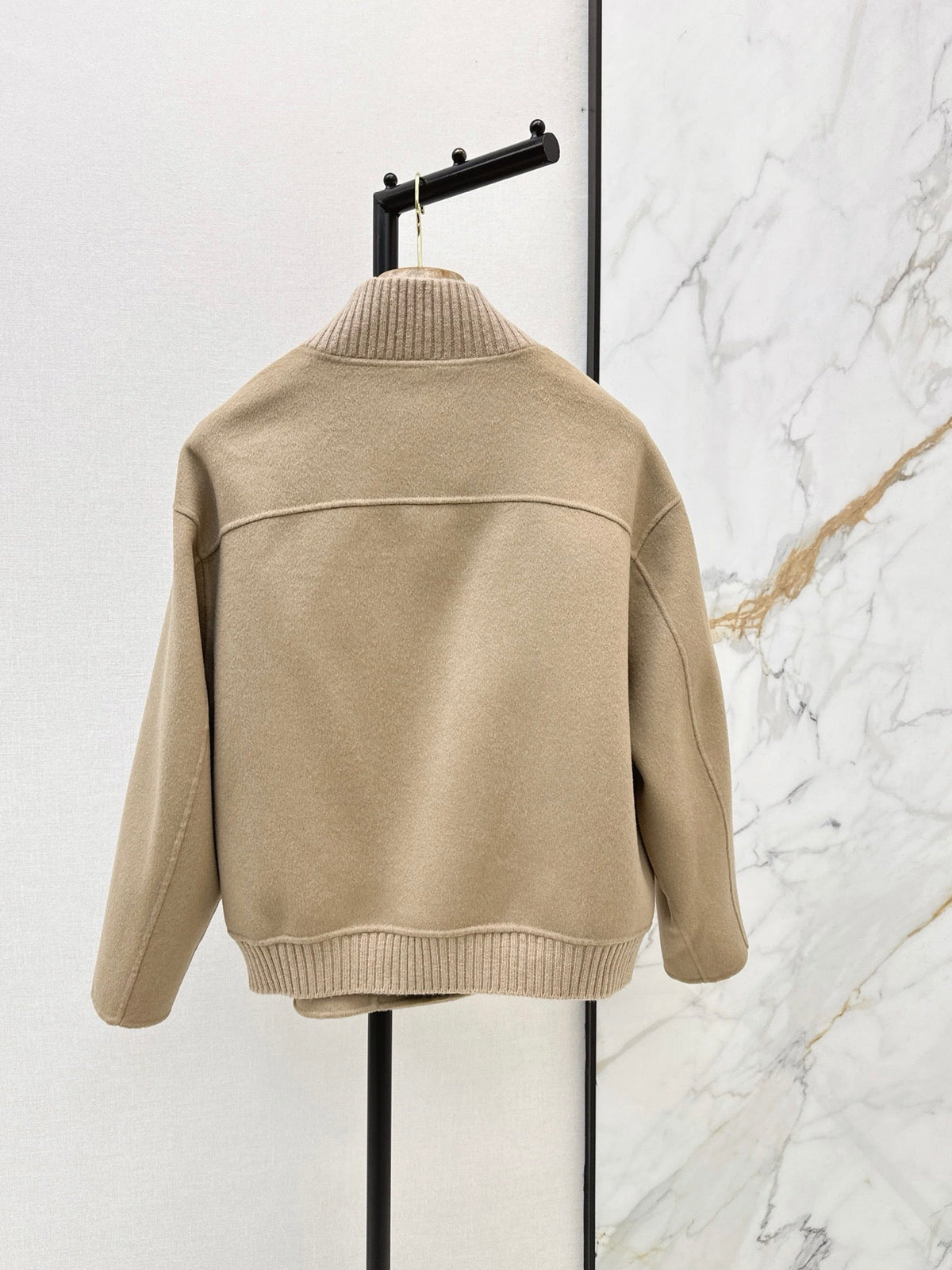 26Latest Autumn/Winter Double-Faced Wool Coat with Ribbed Knit Stand Collar
