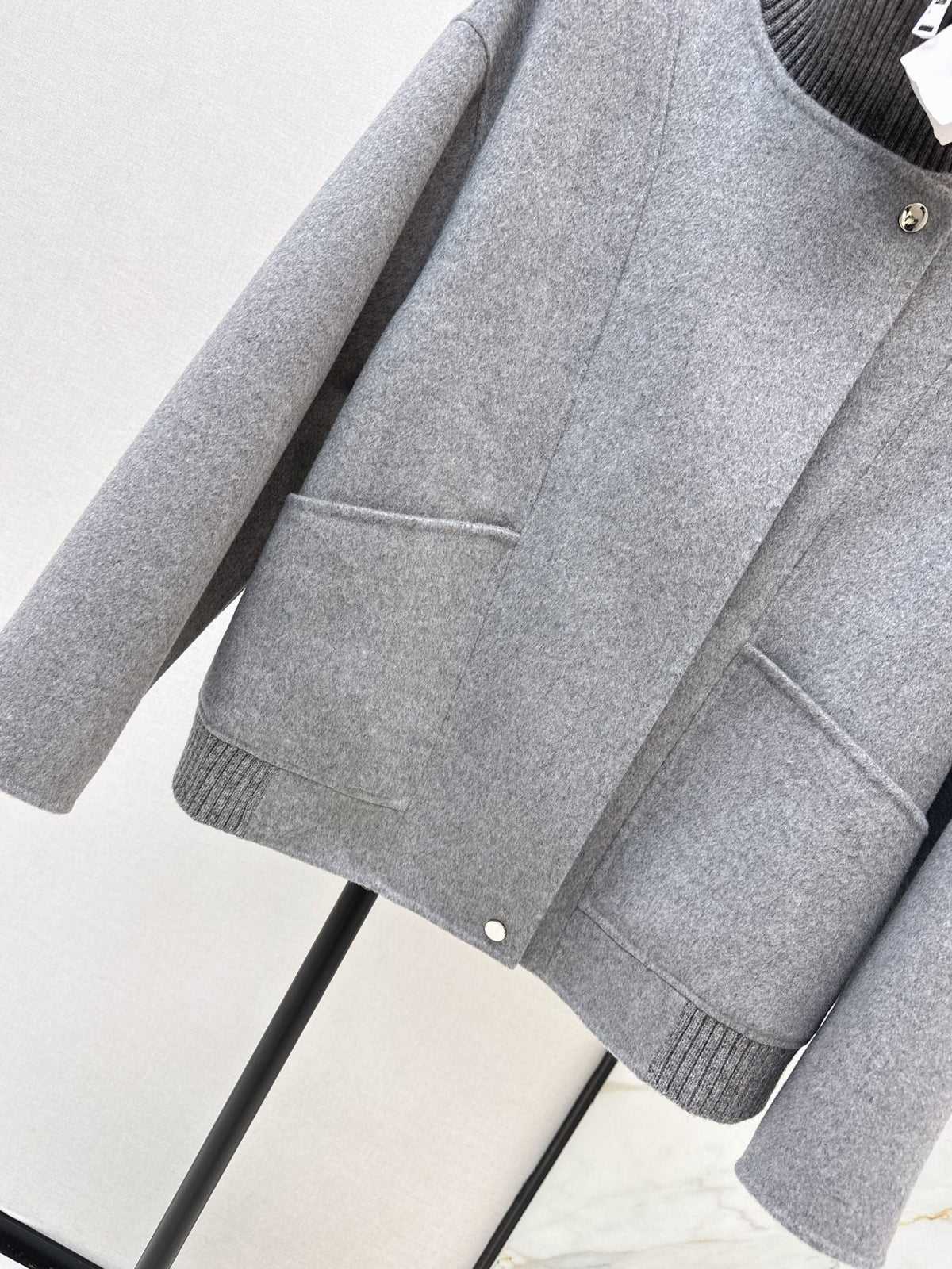 26Latest Autumn/Winter Double-Faced Wool Coat with Ribbed Knit Stand Collar