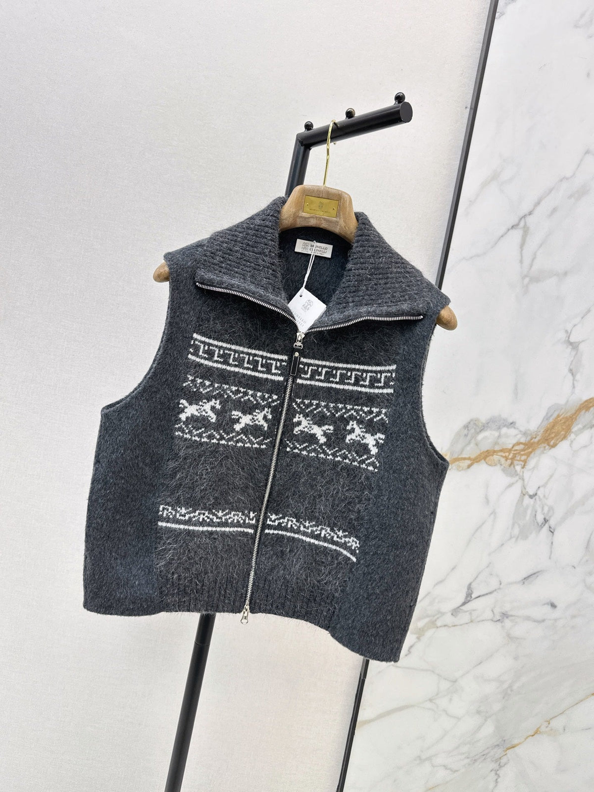 26A must-have Fair Isle style double-faced wool-blend coat with a lapel collar—the latest arrival for the autumn/winter season.